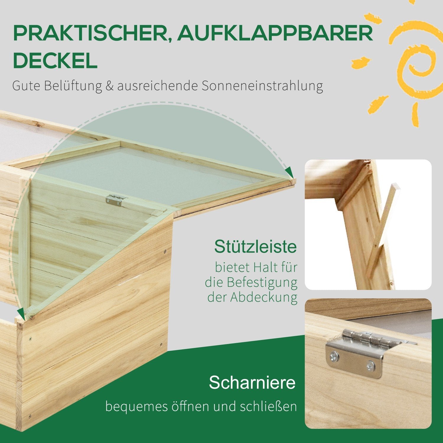 Greenhouse Trä Kallram Box, Växthus & Trädgård Plant Box System, 100X50X35 Cm, Naturlig, Gran, Pc Board