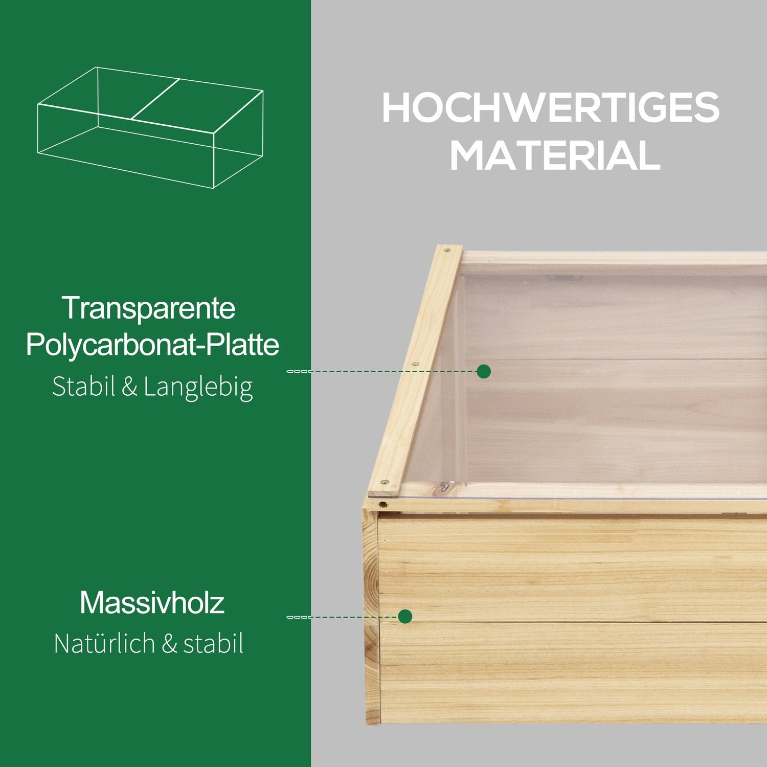 Greenhouse Trä Kallram Box, Växthus & Trädgård Plant Box System, 100X50X35 Cm, Naturlig, Gran, Pc Board