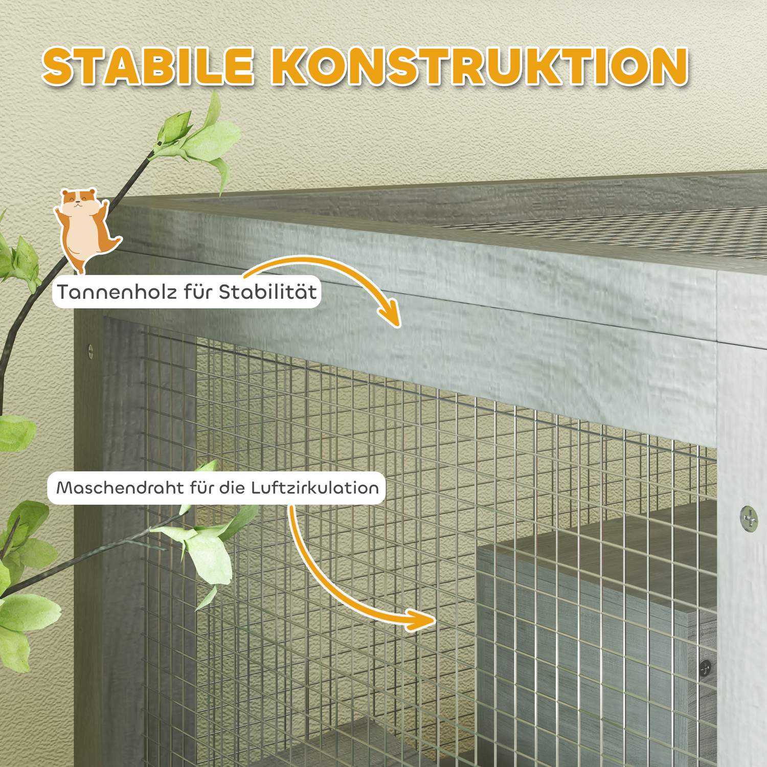 Dvärghamsterbur i trä – 4 nivåer, hyddor och tillbehör