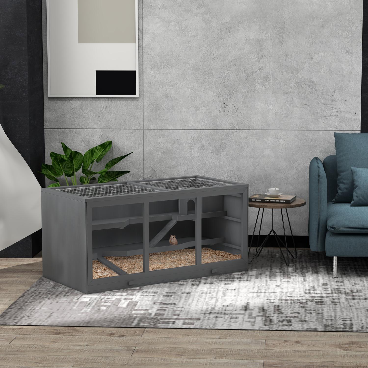 Dvärghamsterbur med trappor, 3-vånings trävilla