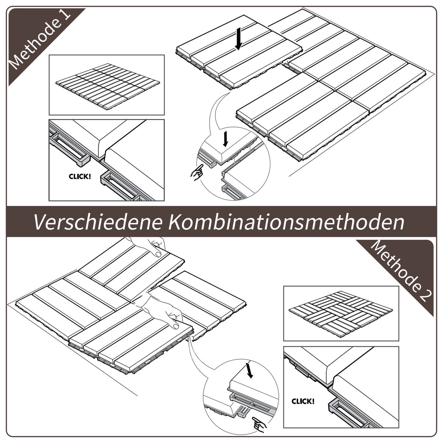 Set Med 9 Terrassplattor Balkong Uteplats 30 X 30 Cm Trädgårdsklick Kakelgolv Golvplattor Inomhus Utomhus Plast Brun