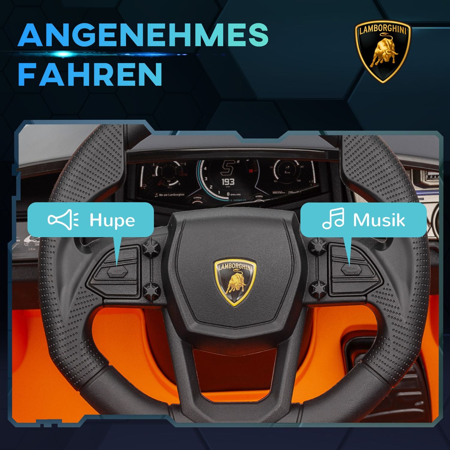 Elbil för barn 12V med fjärrkontroll, musik, USB-port, orange