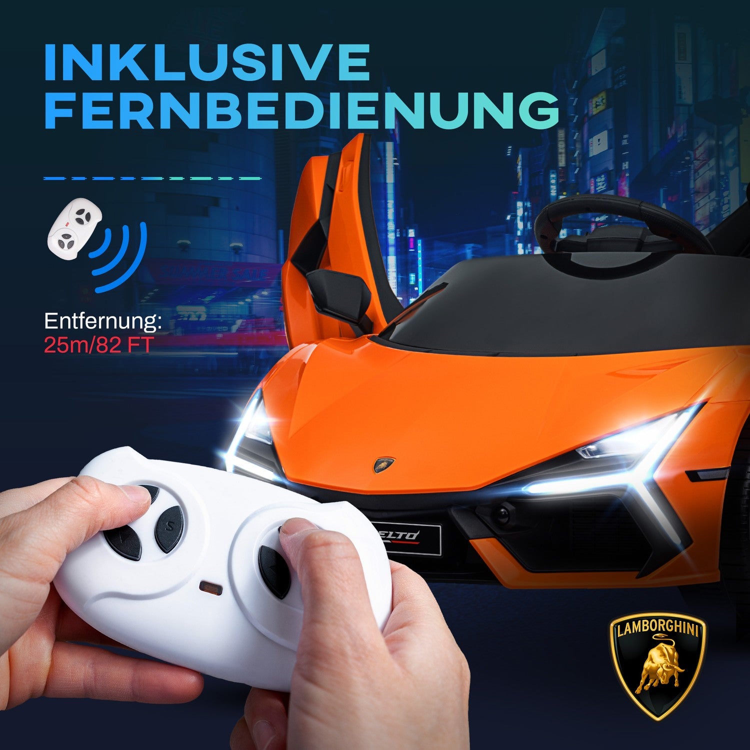 Elbil för barn 12V med fjärrkontroll, musik, USB-port, orange