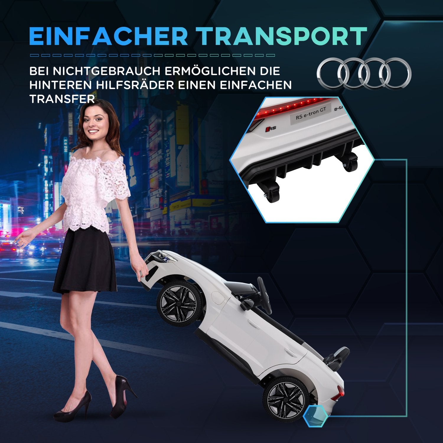 Elbil för barn med fjärrkontroll & musik, 3-5 år, vit