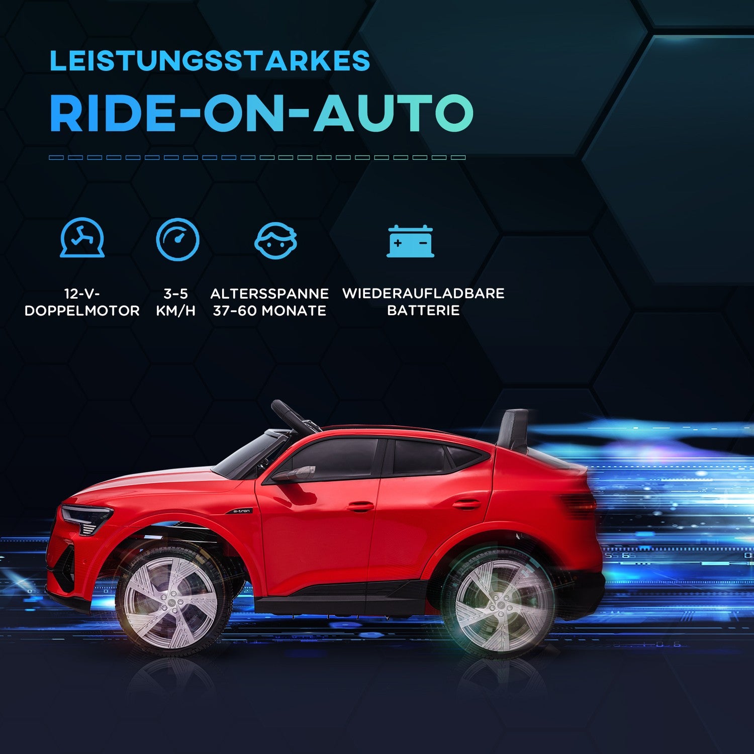 Elbil för barn med fjärrkontroll, säkerhetsbälte, musik – röd