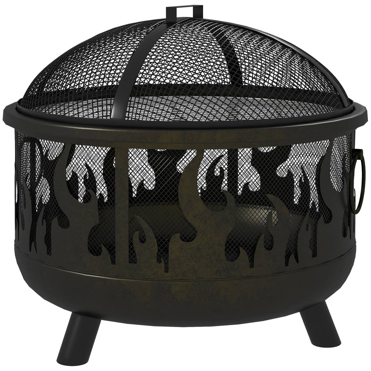 Eldskål med gnistskydd & grill – metall, Ø61cm