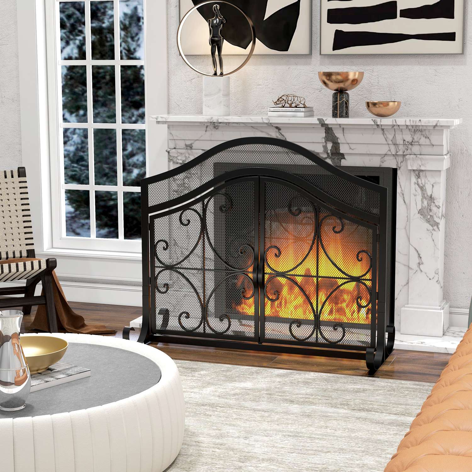 Eldstadsskydd & Grind – Magnetstål, Svart 105x80,5 cm