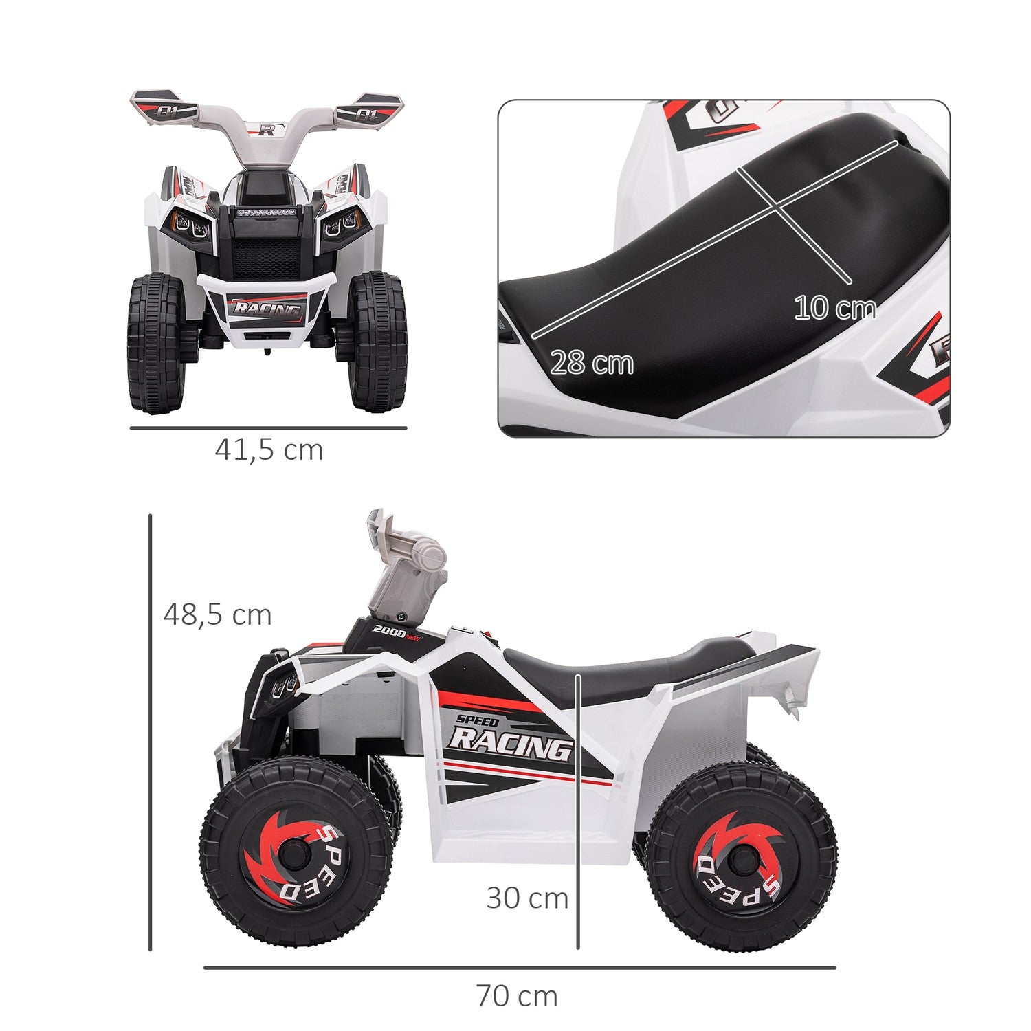 Electric Kids Quad – 6V, 2,5 km/h, 1,5–3 år, vit