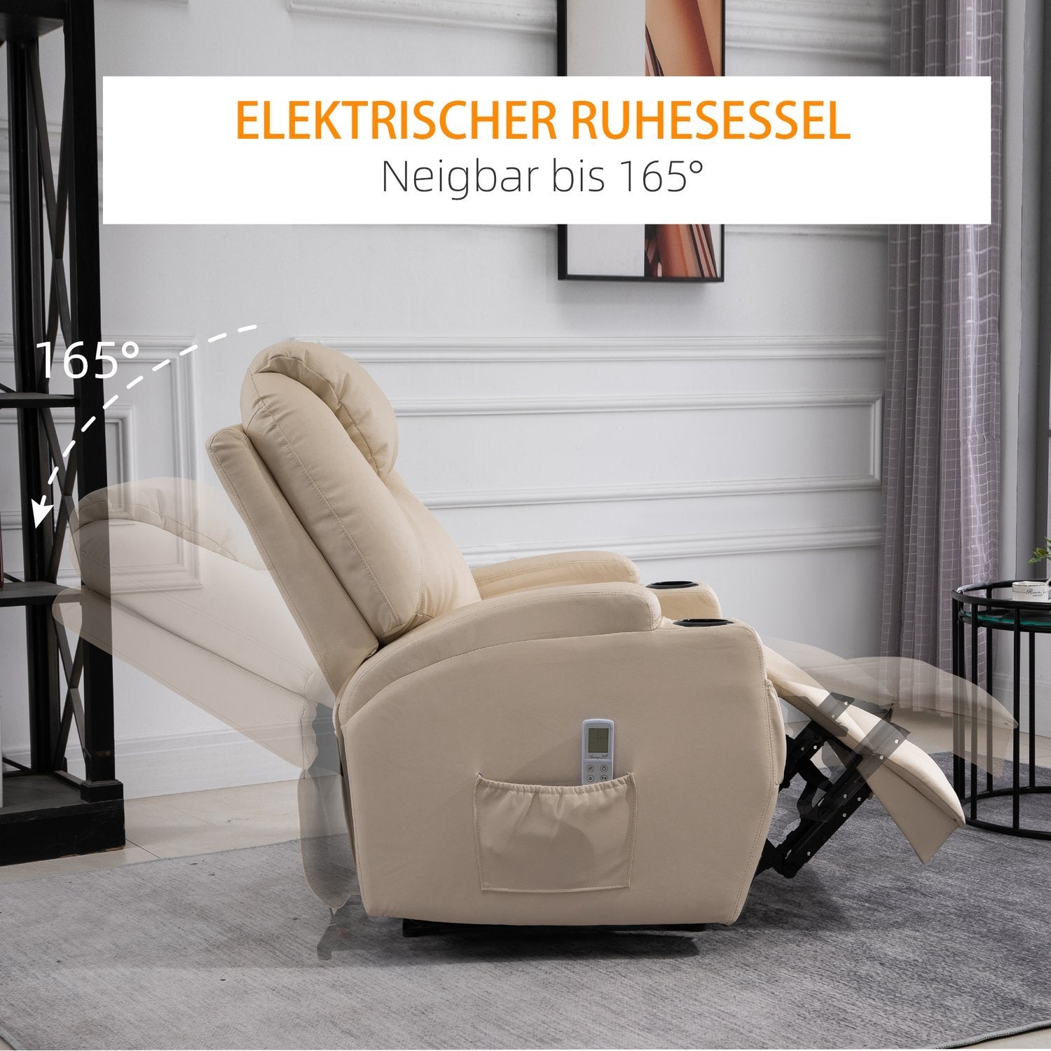 Elektrisk Avkopplingsstol Tv-Stol Massagestol Massagefunktion Ligglägesfunktion Fuktläder Trä Metallskum Beige 82 X 97 X 110 Cm