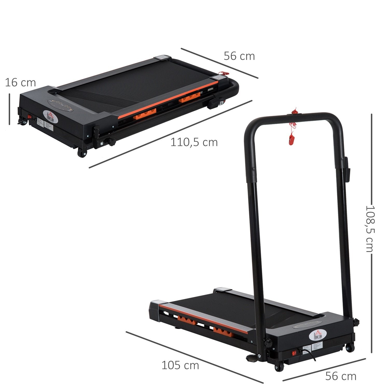 Elektriskt Löpband Med Lcd-Display, Hopfällbar Träningsmaskin, 1-6 Km/H, Stål, Svart, 105 X 56 X 108,5 Cm