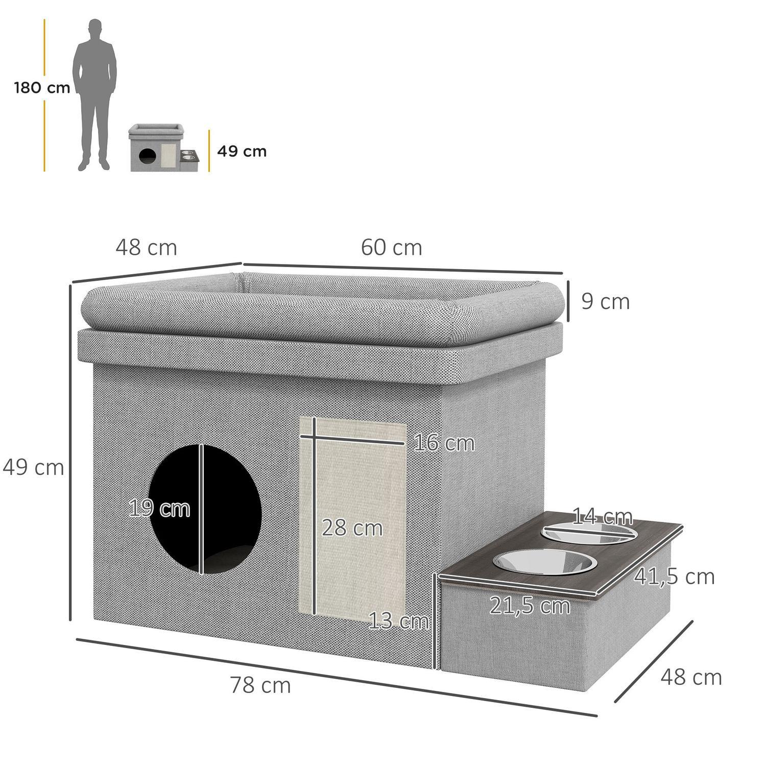 Rostfritt Stål Foderskål Set Med 2 Skålar Katter Hundar Upp Till 8 Kg Polyester 78X48X49,5Cm Grå