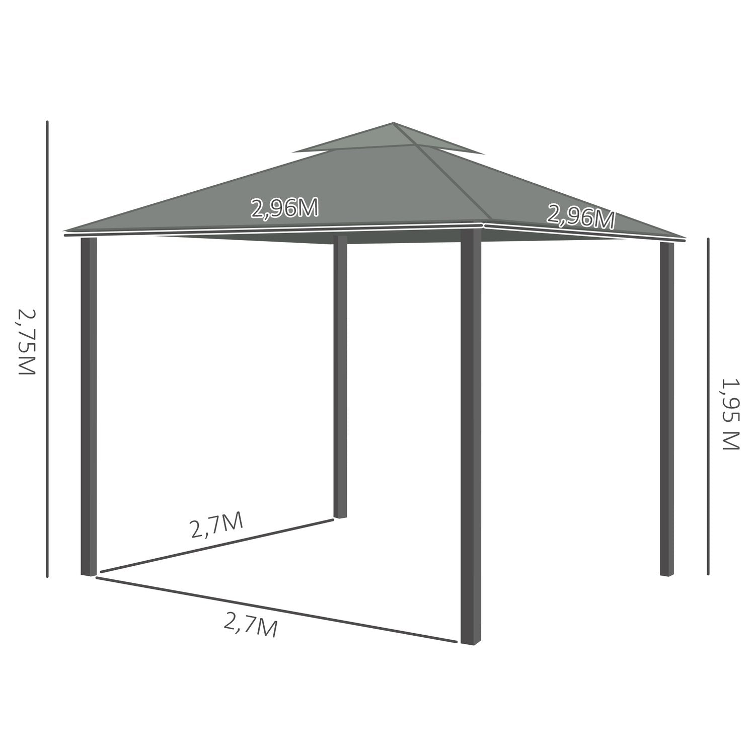 Trädgårdspaviljong Paviljong 2,96 X 2,96 M Trädgårdstält Med Dubbeltak Partytält Med 4 X Sidopaneler Myggnät Aluminium Polyester