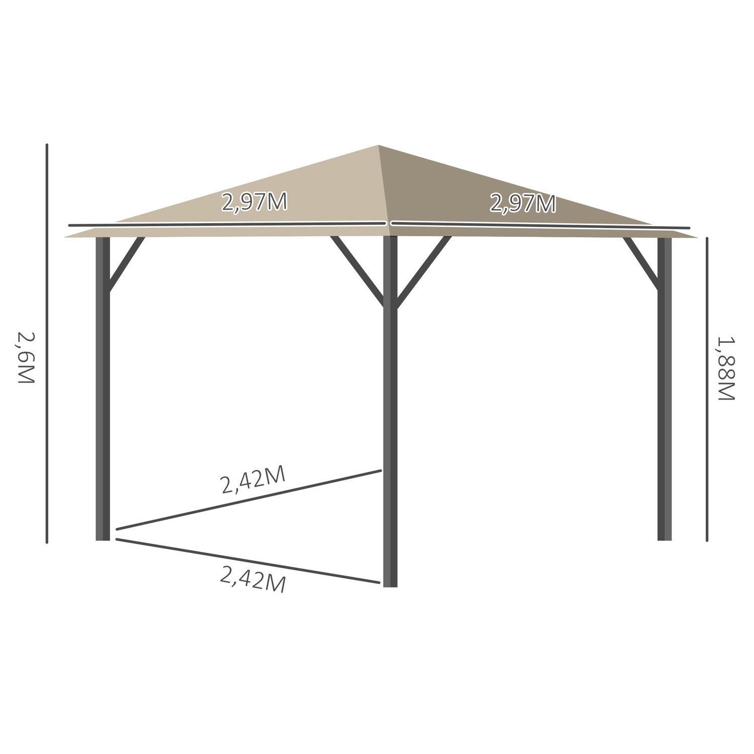 Trädgårdspaviljong Paviljong 3 X 3 M Trädgårdstälttak Med Ventilationshål Tält Partytält Med 4 X Sidopaneler Väderbeständig Aluminiumpolyester