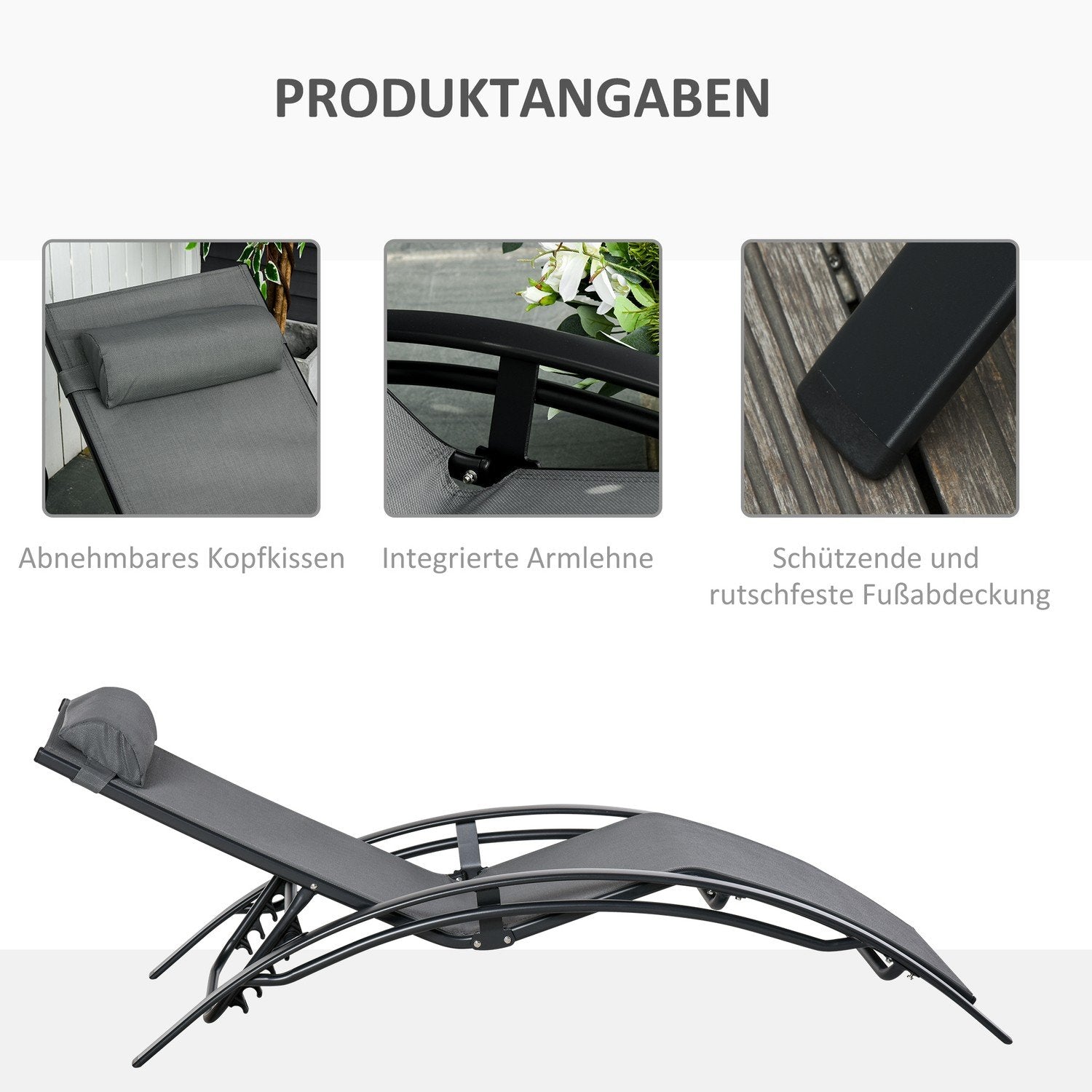 Solstol Trädgård Solstol Trädgårdsstol Relaxstol Solstol Aluminium Justerbar Grå 171 X 64 X 82 Cm