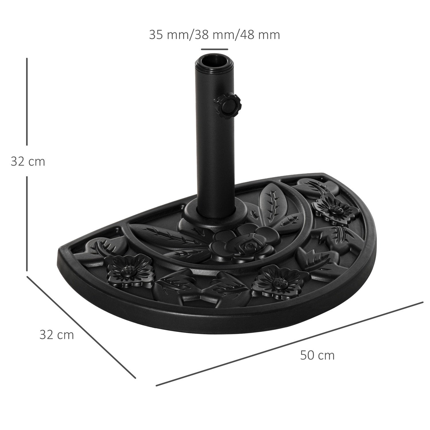 Parasollställ 9 Kg Trädgård Paraplybas Med Blomdesign För Ø35/38/48 Mm Paraplystänger, Hdpe, Halvrunda Paraplyer, Svart