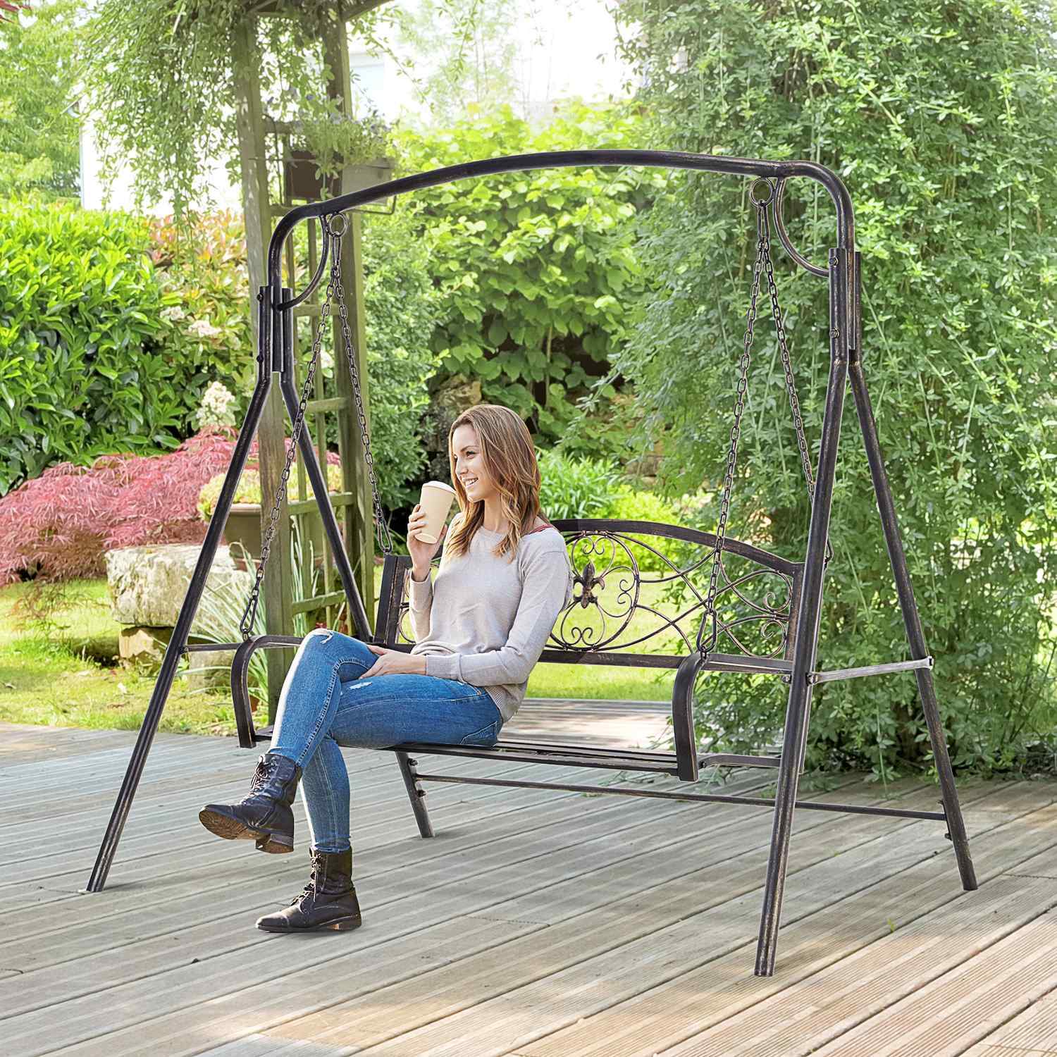 Garden Swing För 2 Personer, Hollywood-Gunga, Gungbänk, Metall, Brons, 167 X 123 X 175 Cm