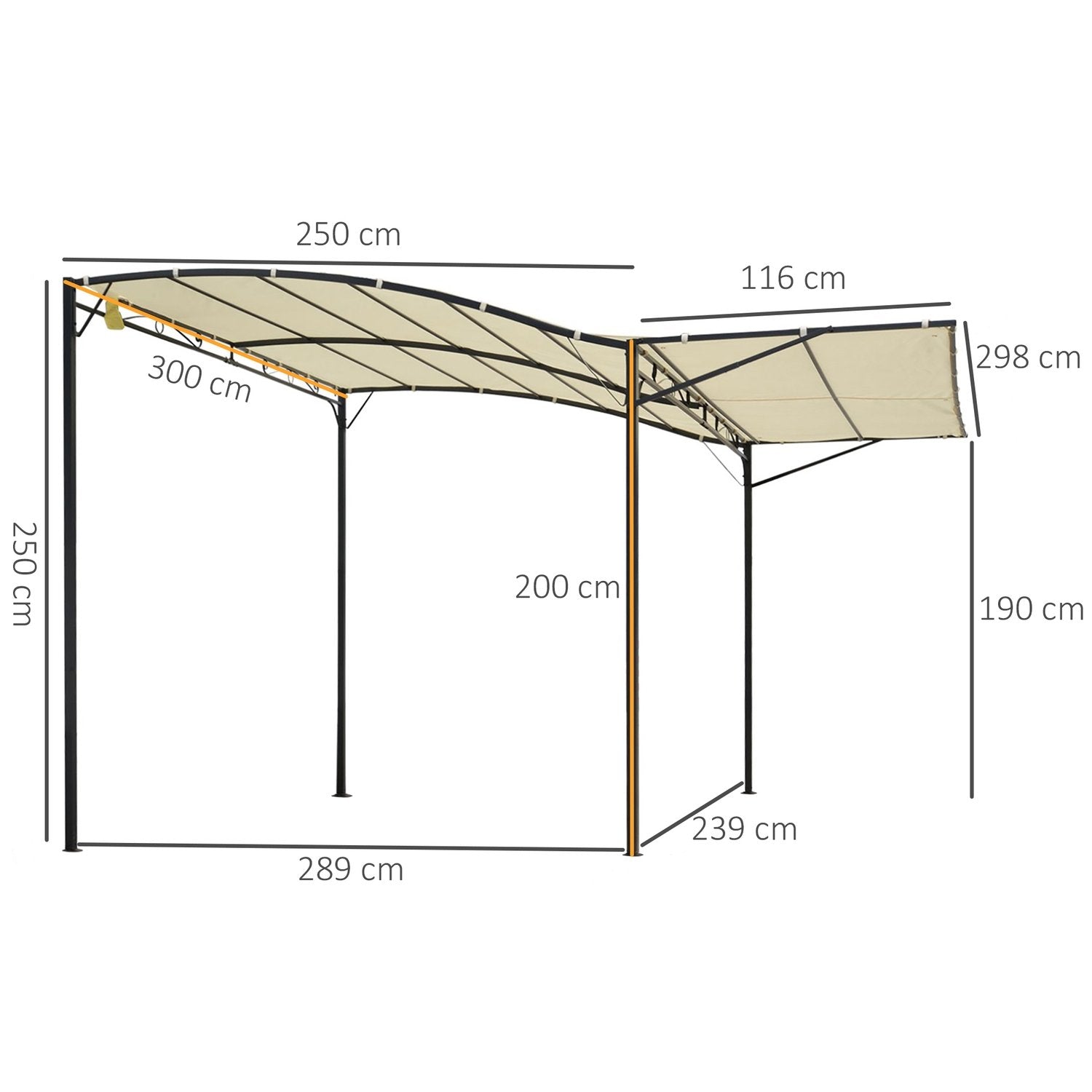 Gazebo Garden Gazebo Markis Solmarkis Med Vikbar Sidotak Uv-Skydd Stål + Polyester Krämvit + Svart 3 X 2,5 M