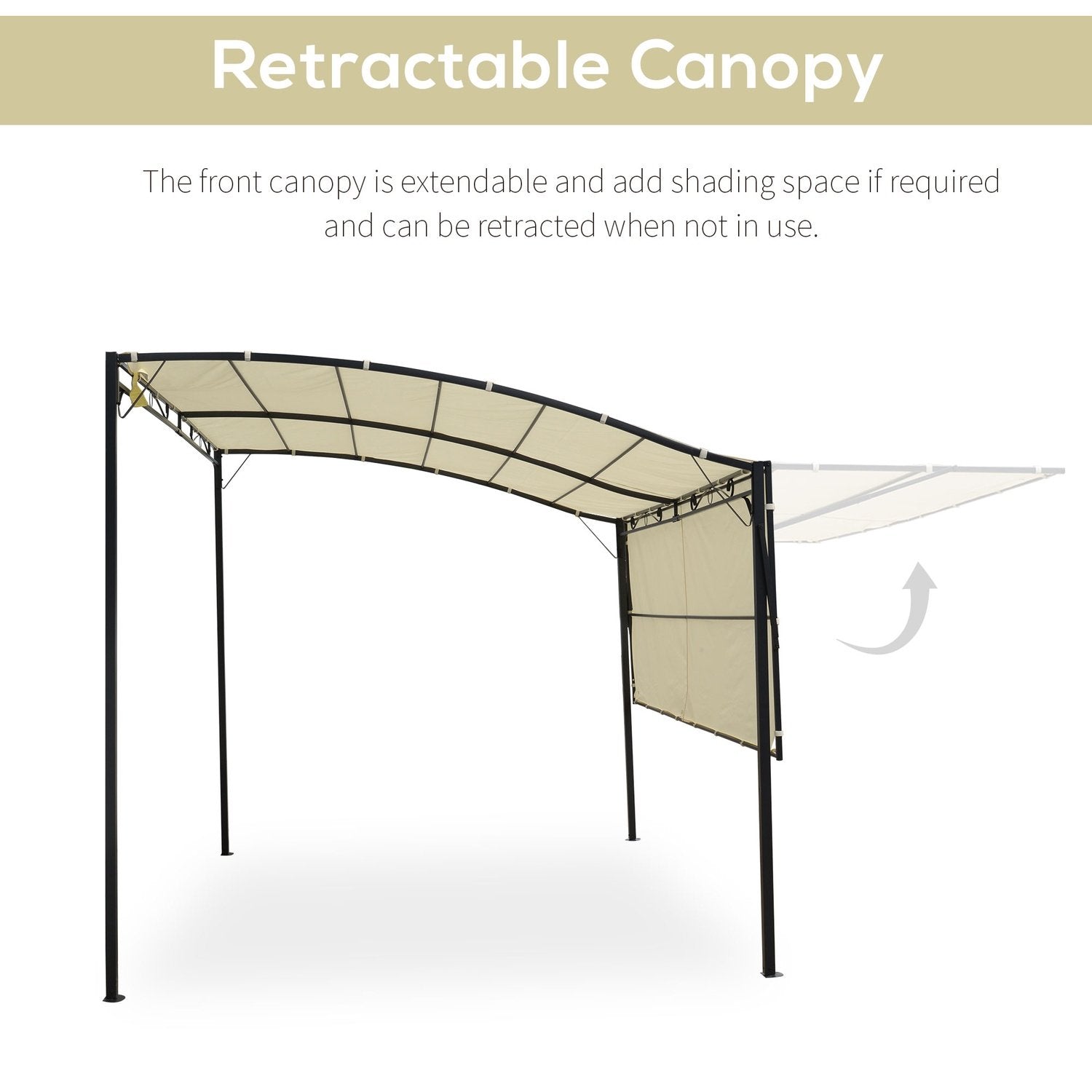 Gazebo Garden Gazebo Markis Solmarkis Med Vikbar Sidotak Uv-Skydd Stål + Polyester Krämvit + Svart 3 X 2,5 M