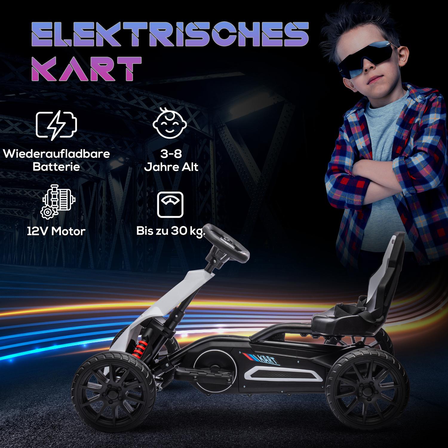 Elektrisk Drift Go-Kart för barn, 12V, 3-8 år, Vit