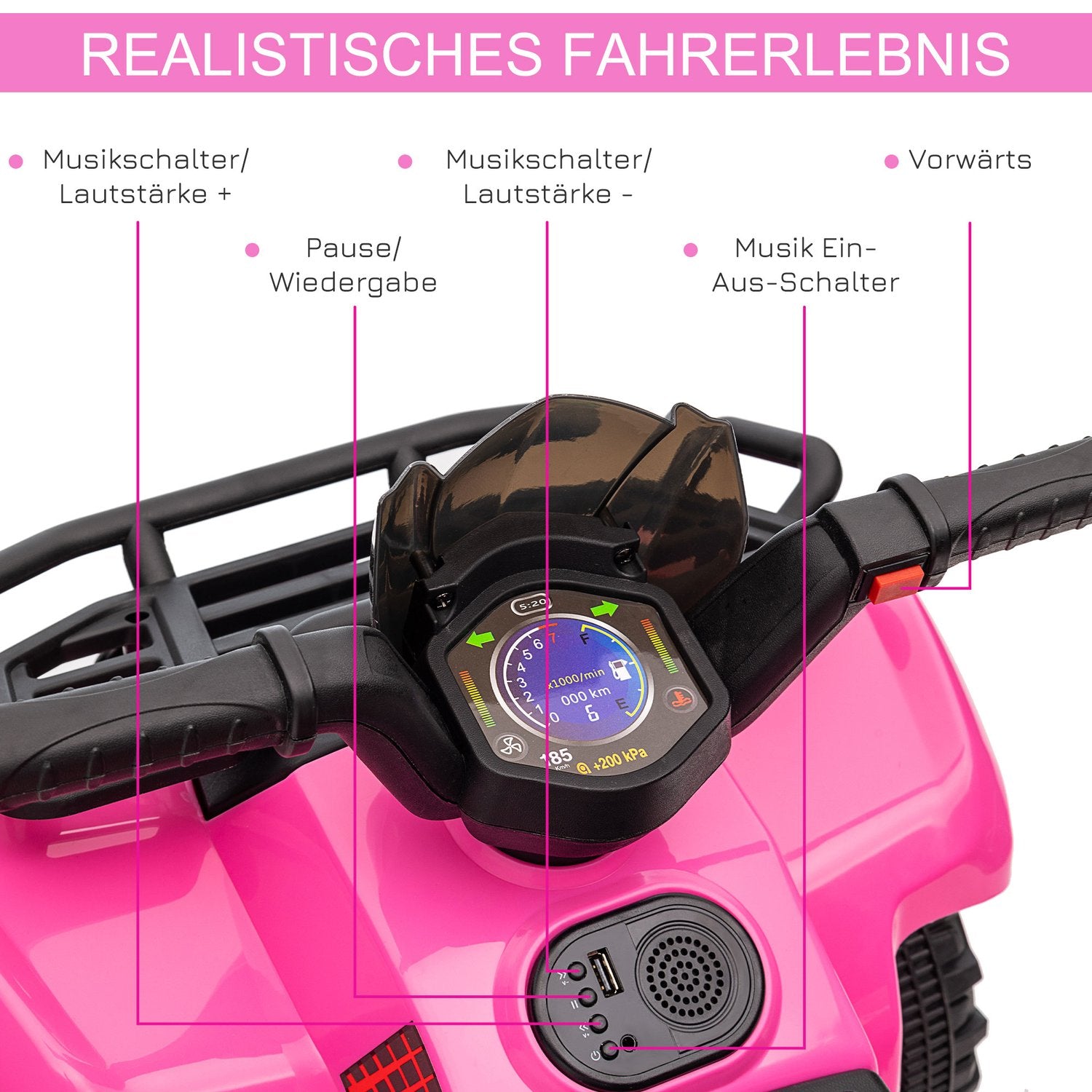 Elektrisk Mini Quad ATV för barn, LED-lampor, Rosa