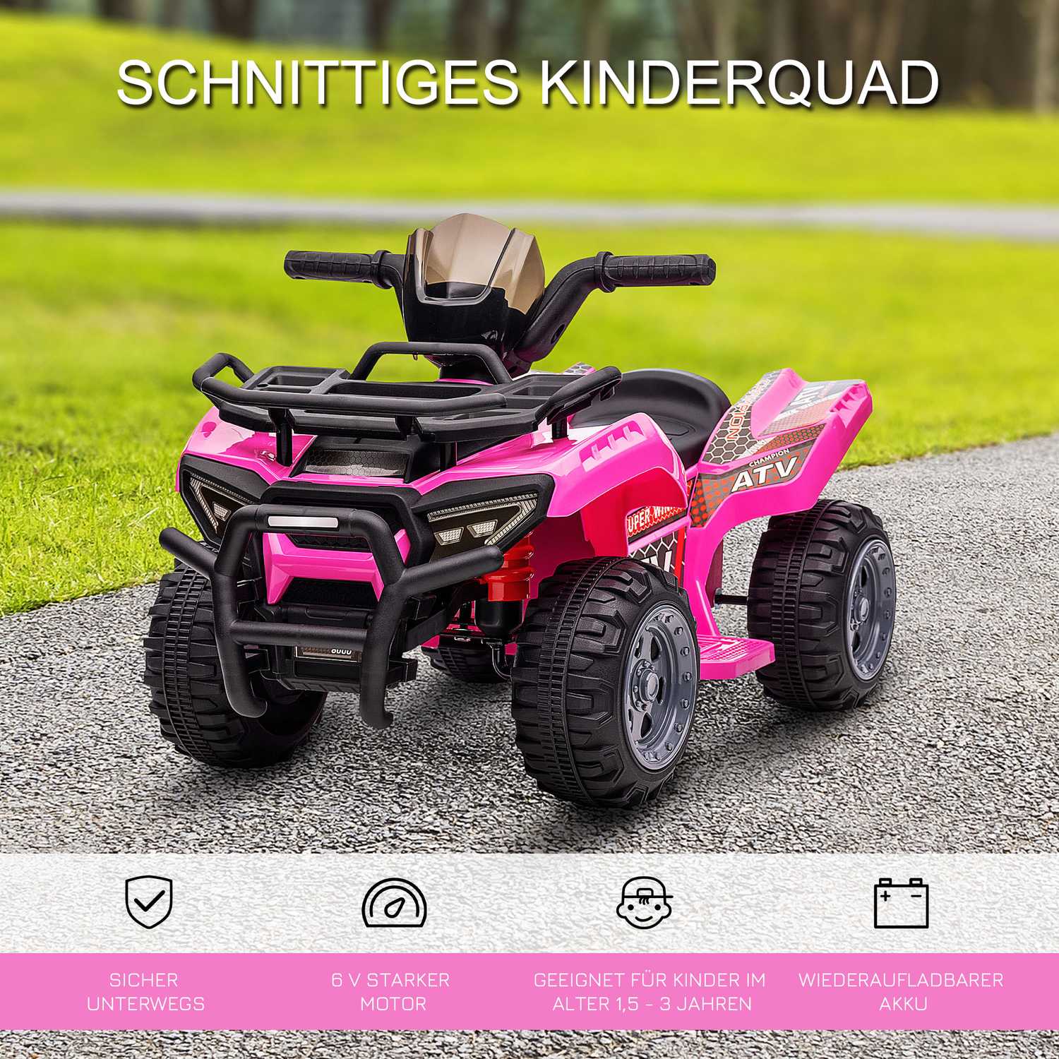 Elektrisk Mini Quad ATV för barn, LED-lampor, Rosa