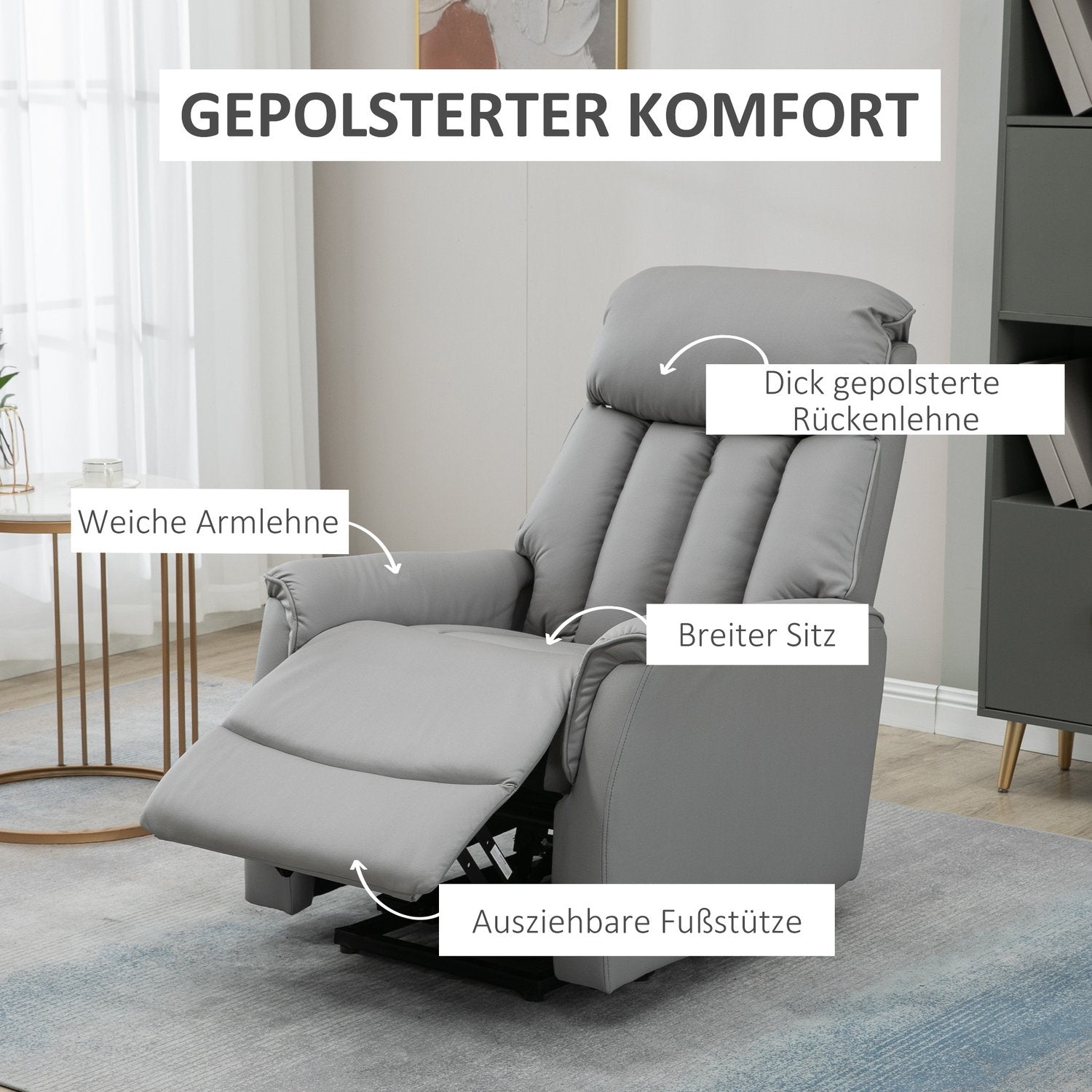 Elektrisk vilstol med ståhjälp, mikrofibergrå