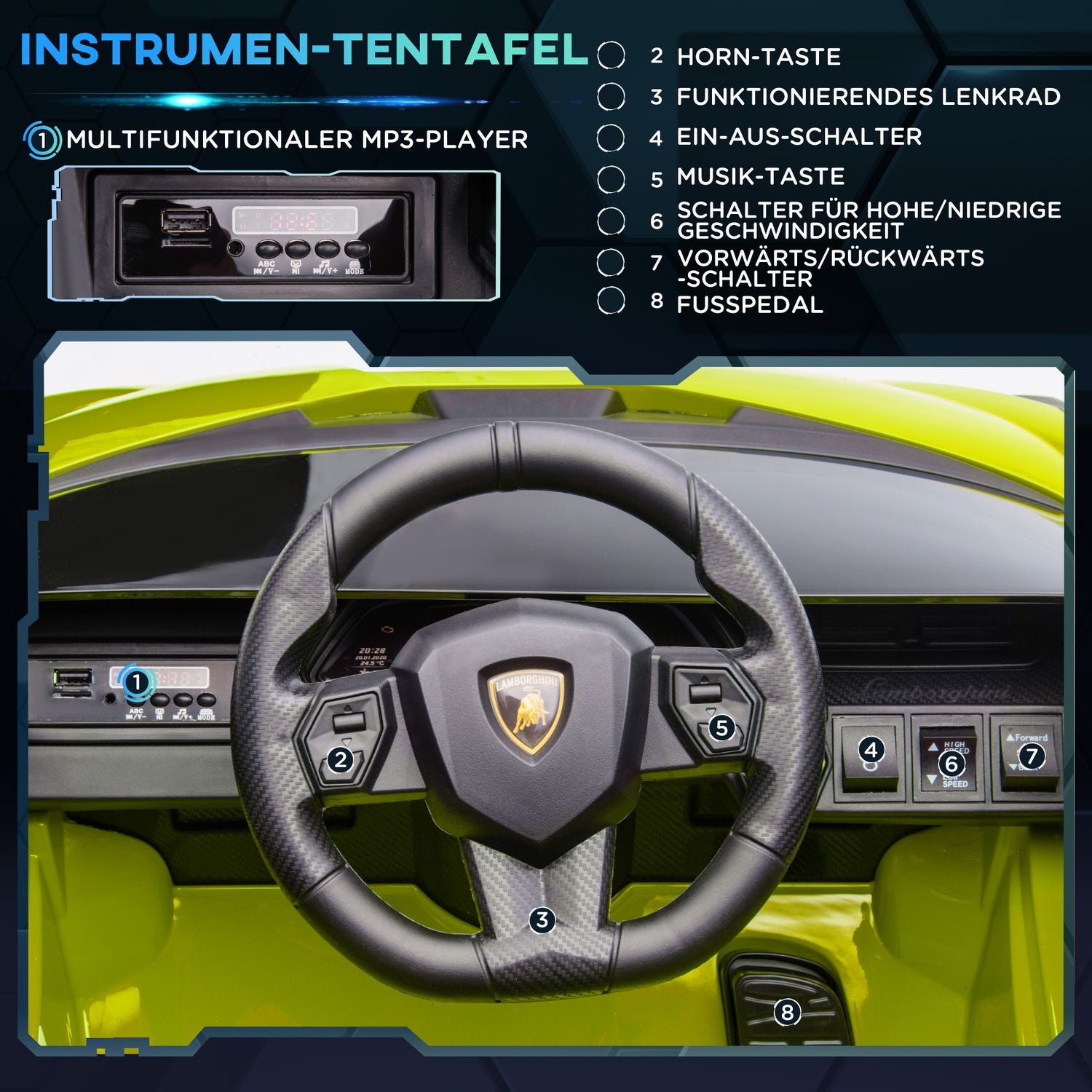 Elektrisk barnbil, 2 lägen, musik, ålder 37-60 månader