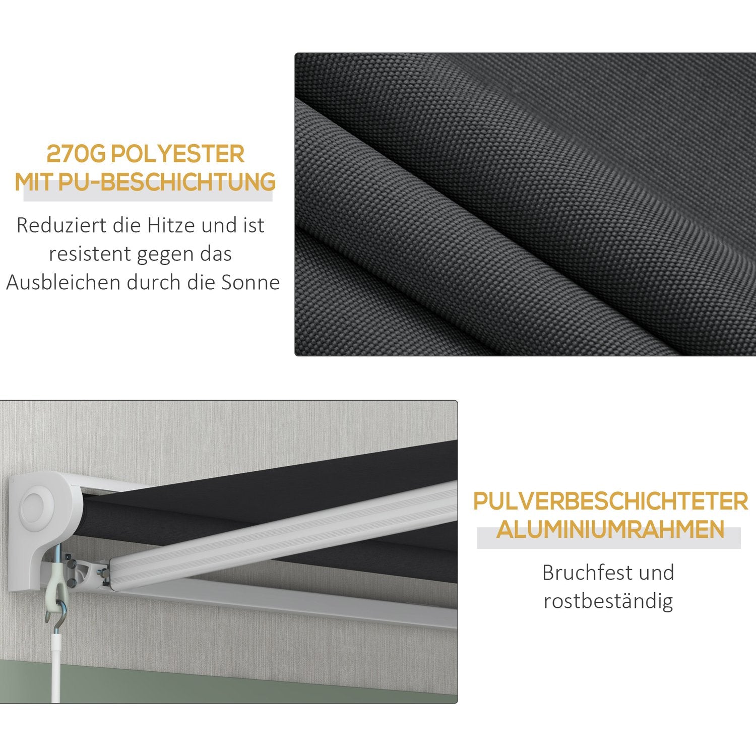 Elektrisk fällarmsmarkis 2,5x2m, fjärrkontroll & handvev