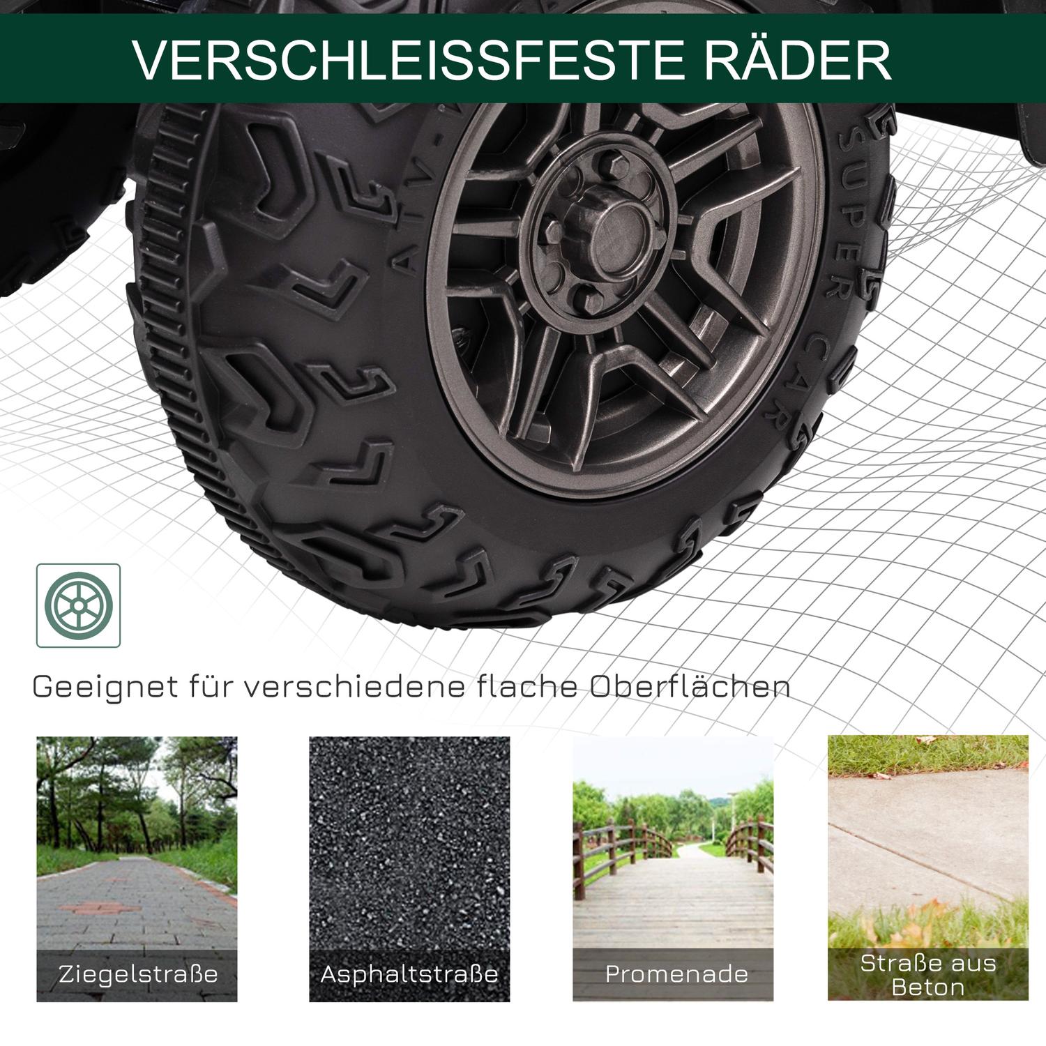 Elektrisk fyrhjuling för barn – LED och musik, 3+, svart/grön