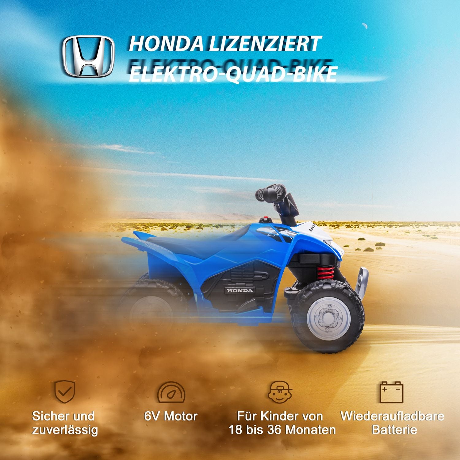 Elektrisk fyrhjuling för barn med LED och horn, metallblå