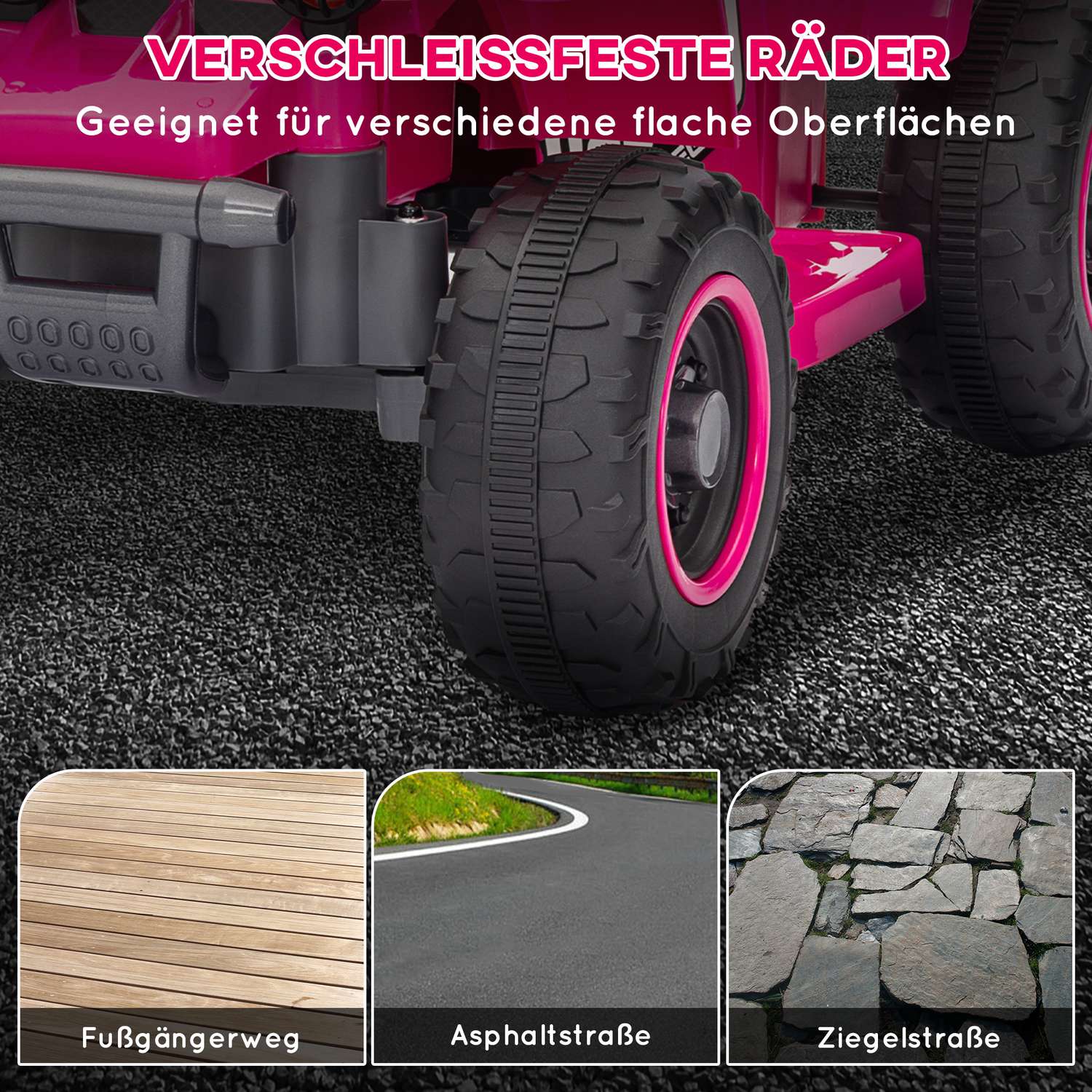 Elektrisk fyrhjuling för barn med LED och horn, rosa, 1,5-3 år