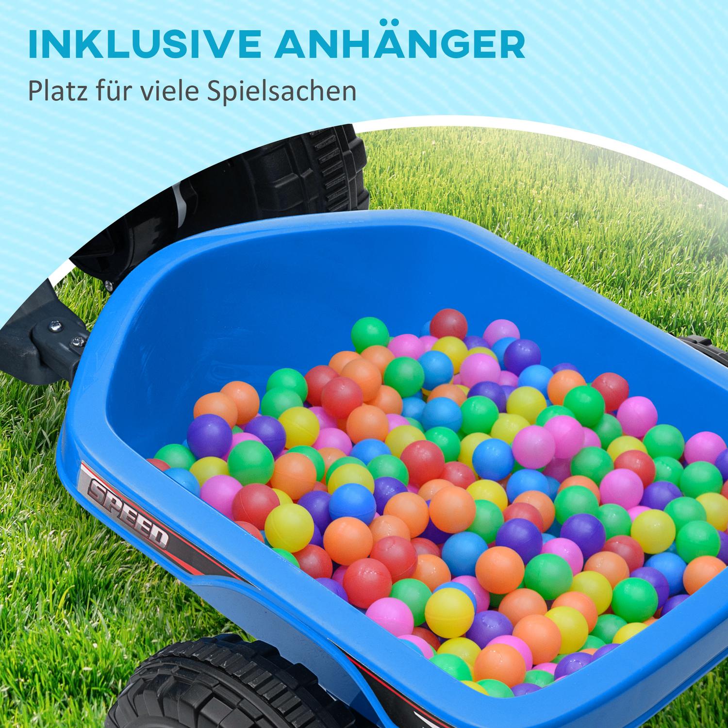 Elektrisk fyrhjuling för barn med släp, 6V, blå, 1,5-3 år