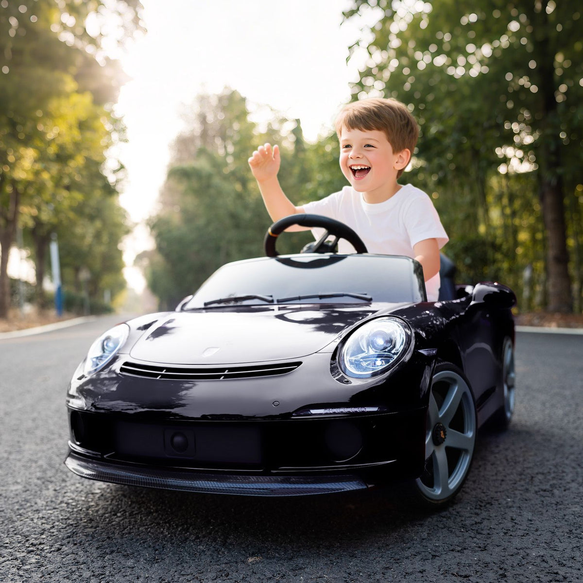 Elektrische kinderauto, afstandsbediening, muziek, zwart