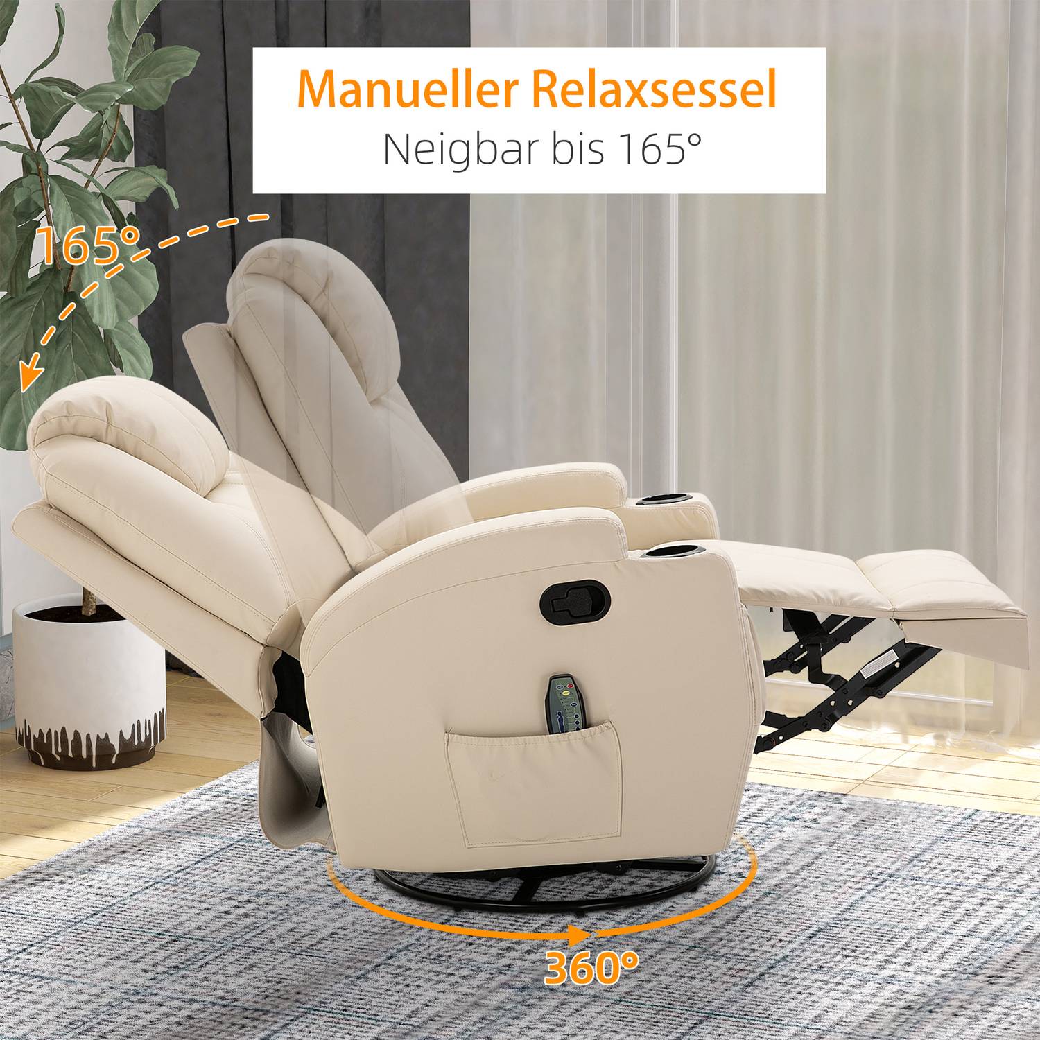 Elektrisk liggmassagestol, 5 lägen, krämvitt läder