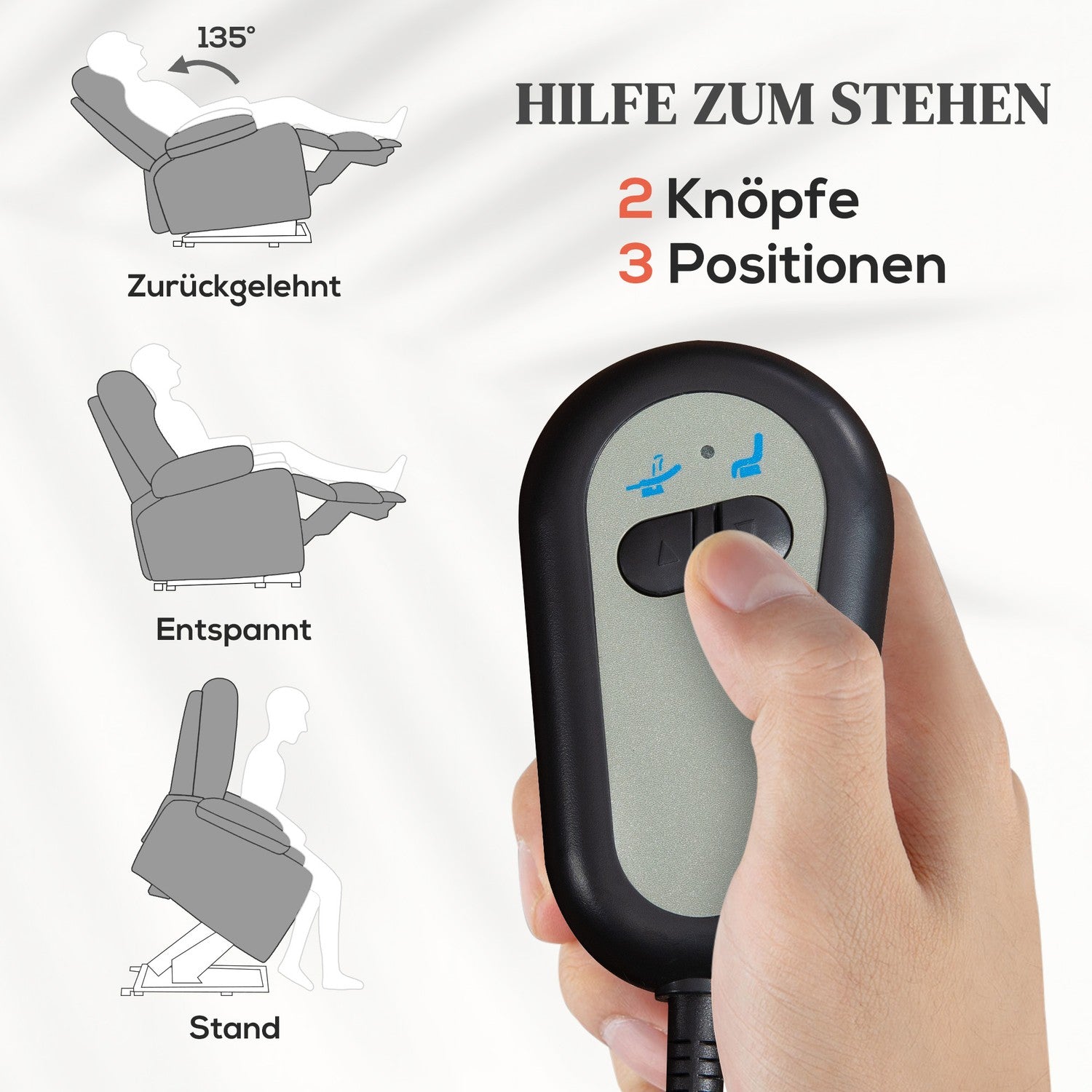 Elektrisk ligg-tv-fåtölj, värme & massage, mörkgrå