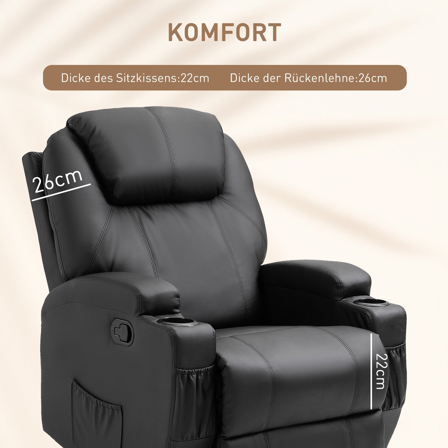 Elektrisk massagestol, liggande, 5 lägen, svart konstläder