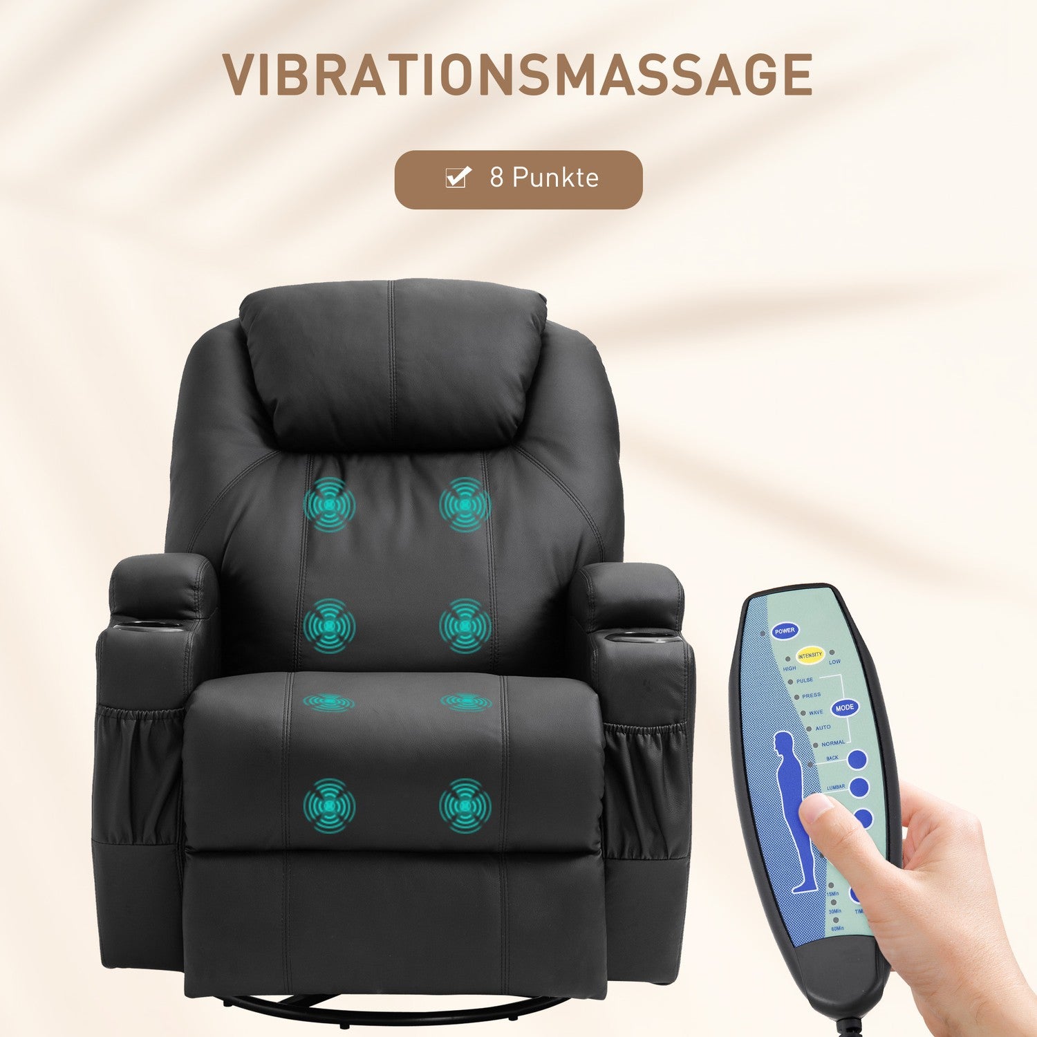 Elektrisk massagestol, liggande, 5 lägen, svart konstläder