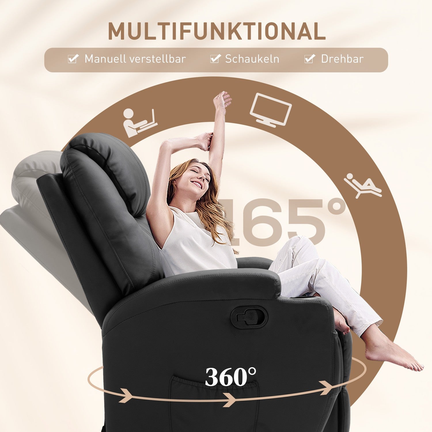 Elektrisk massagestol, liggande, 5 lägen, svart konstläder