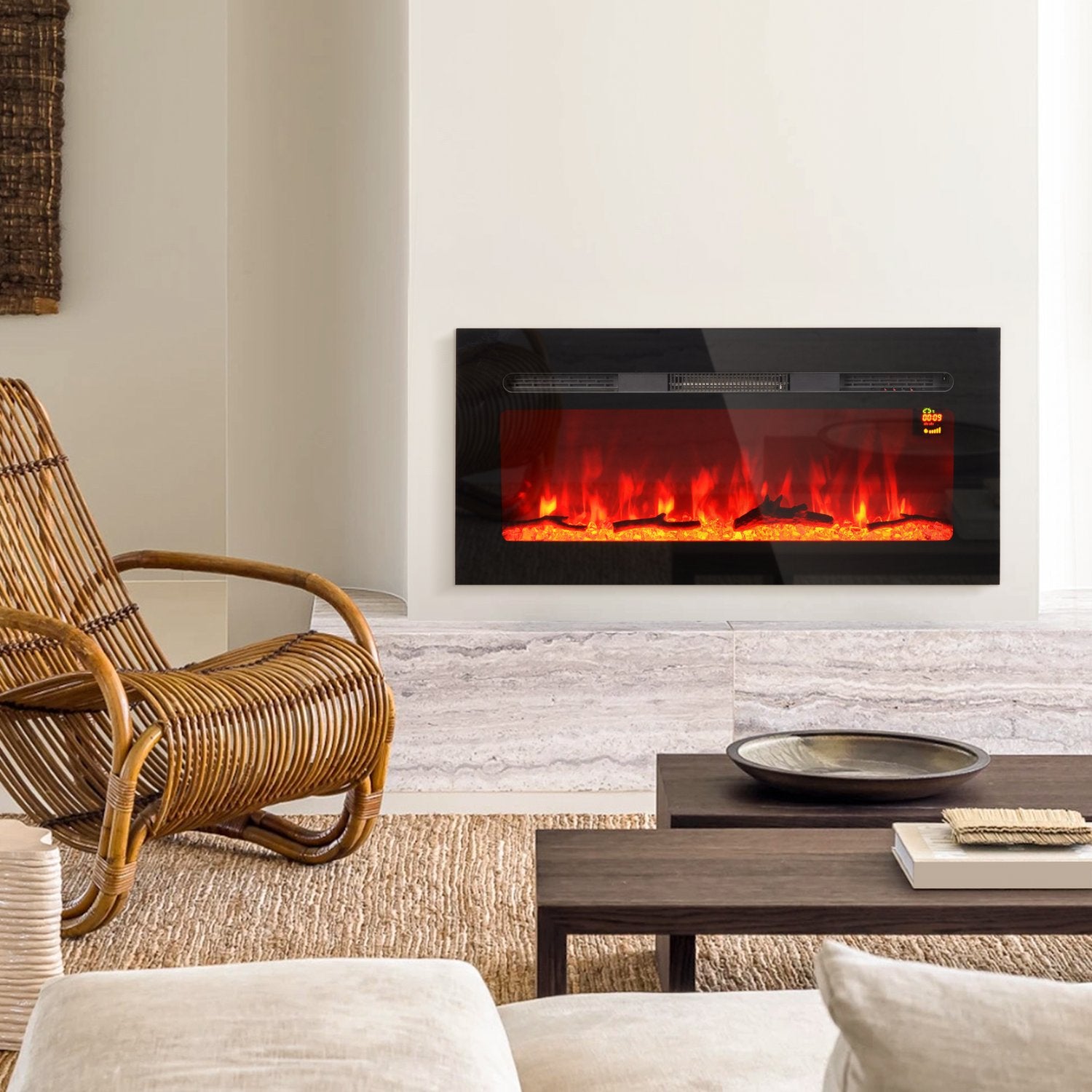 Elektrisk öppen spis, 1800W, LED Flame, Fjärrkontroll