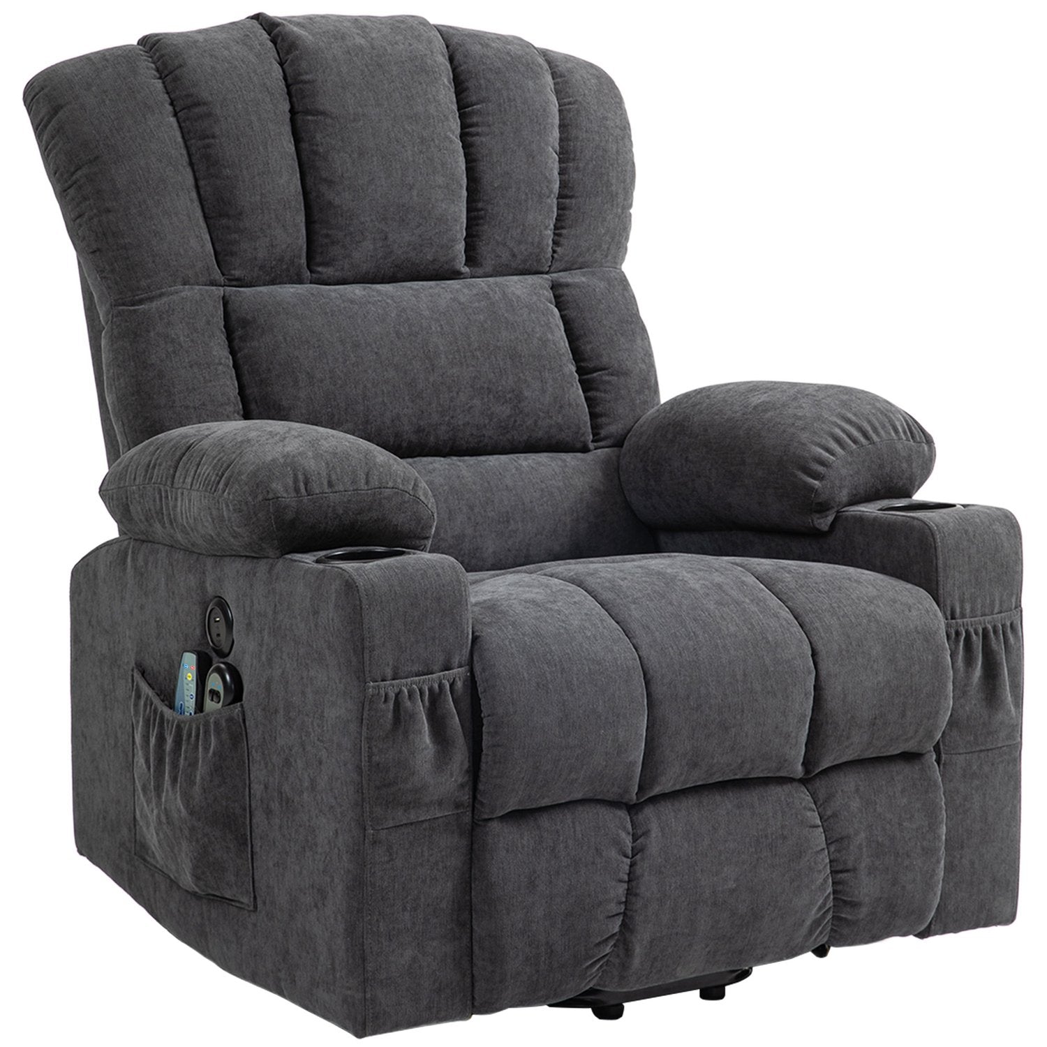 Elektrisk vilstol – massage, värme, USB-portar, mörkgrå