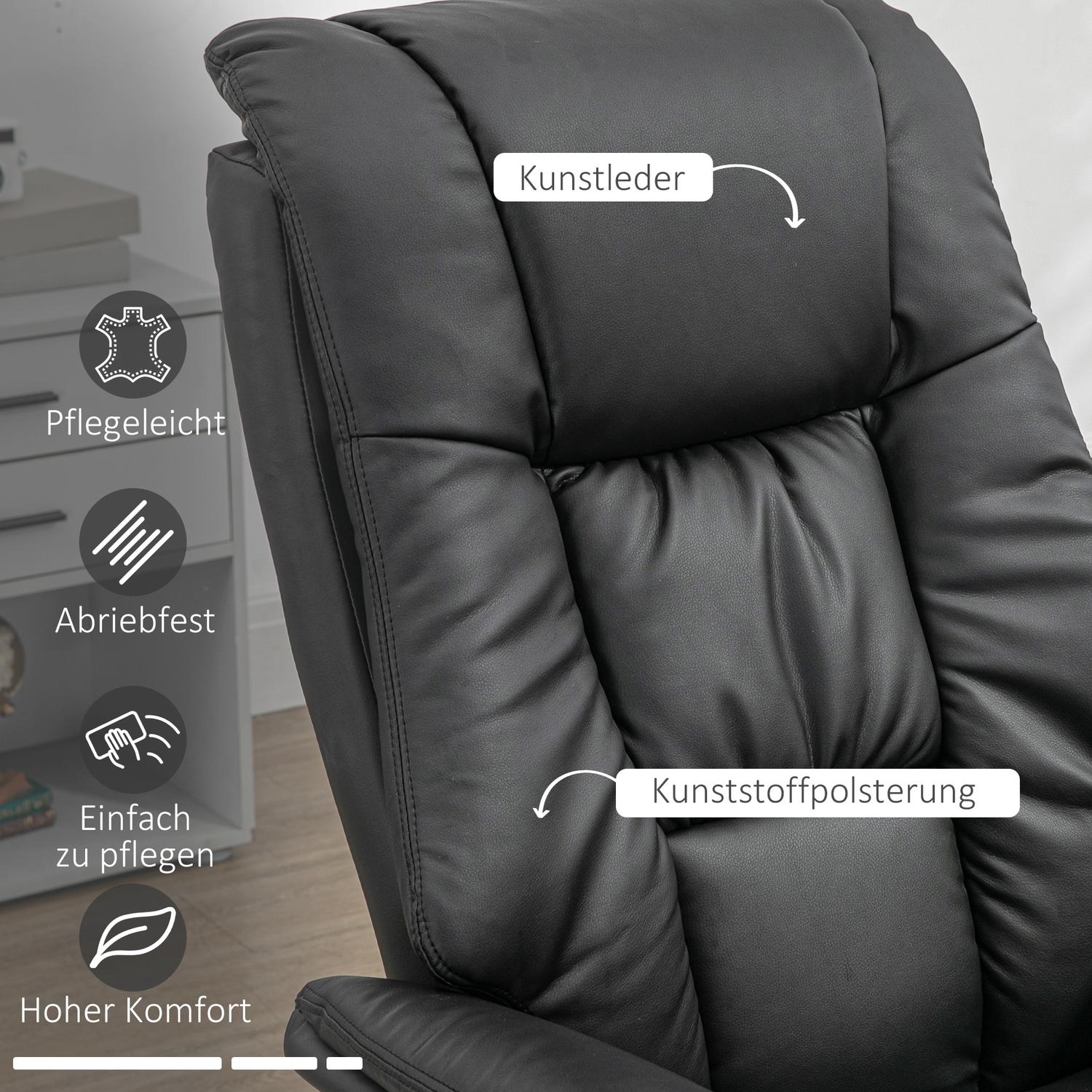 Elektrisk vilstol med pall, 130° lutning, svart konstläder