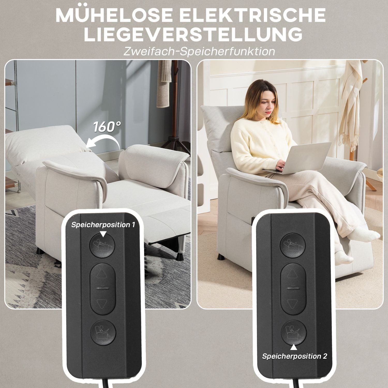 Elektrisk vilstol med tyst minnesfunktion, Cream Velvet