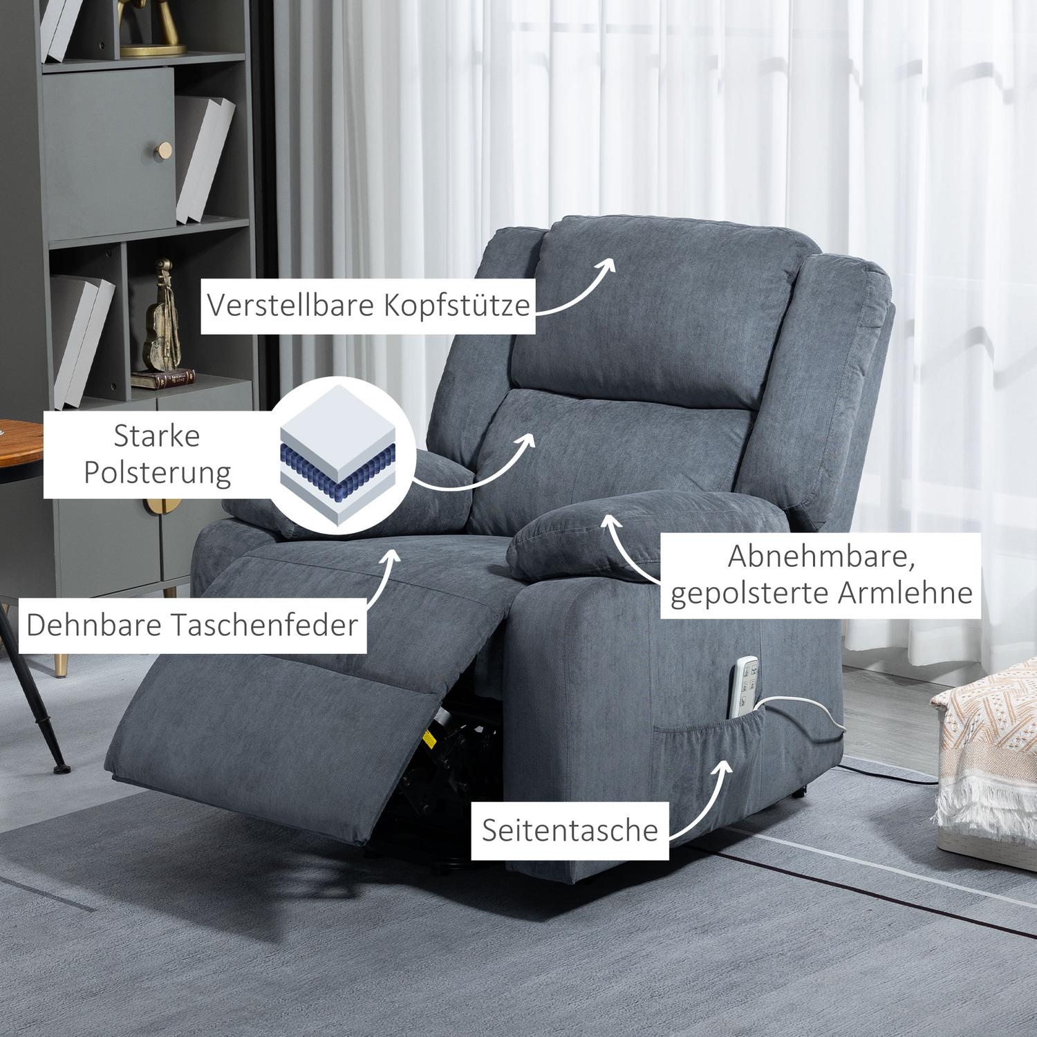 Elektrisk vilstol, sammetsgrå, 92 x 93 x 105 Cm