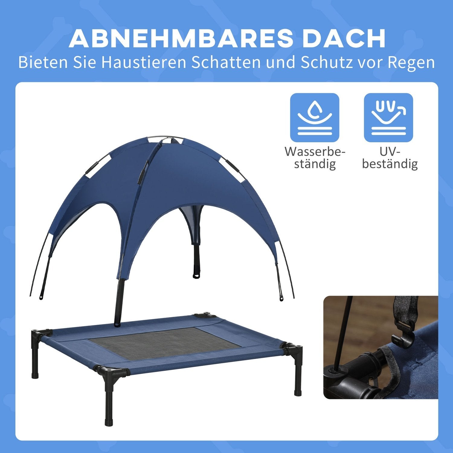 Pet Bed Outdoor Canopy Raised Mesh Uv-Skydd Mörkblå Medium Dogs