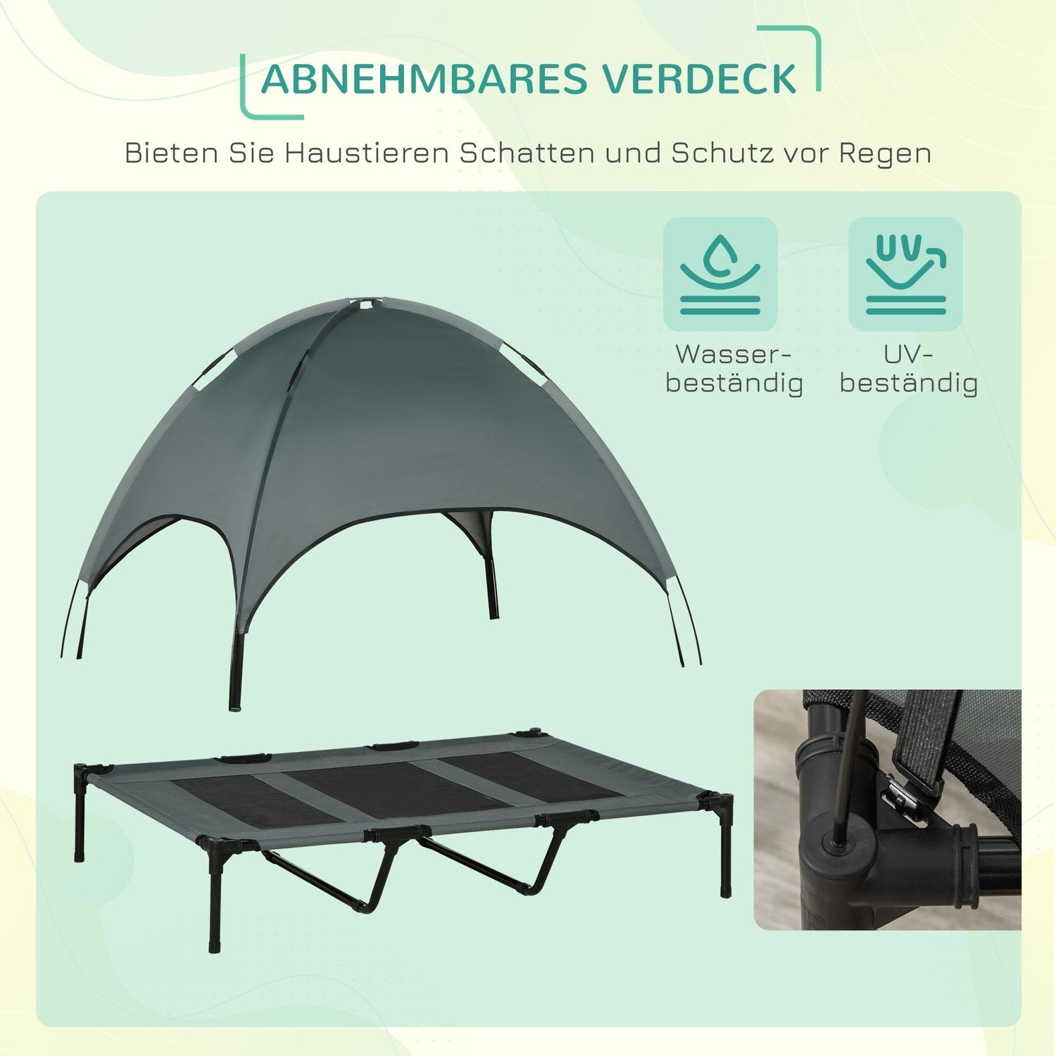 Pet Bed Canopy Upphöjd Utomhus Hundsäng Tak Andas Taft Tyg Grå 122X92X108Cm