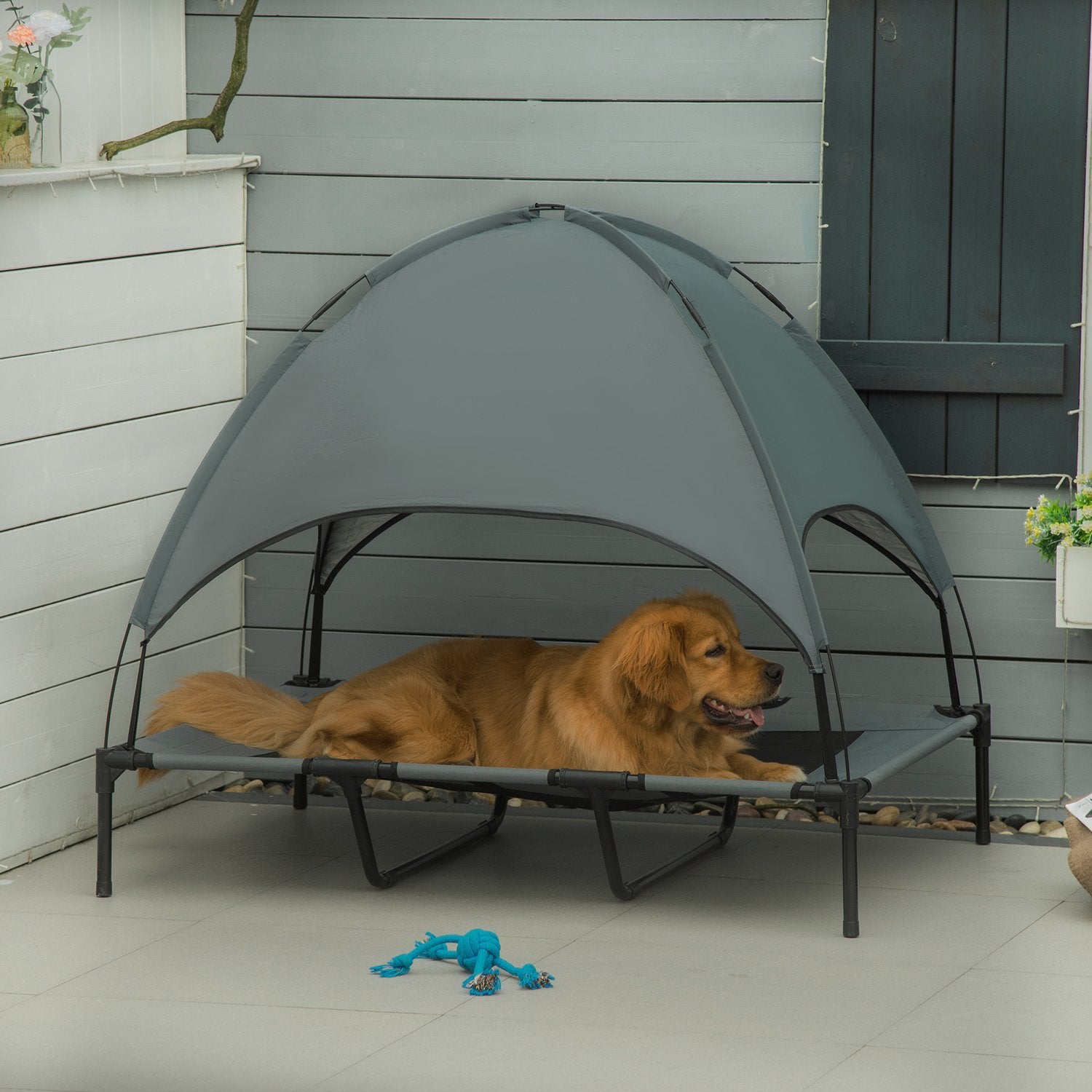 Pet Bed Canopy Upphöjd Utomhus Hundsäng Tak Andas Taft Tyg Grå 122X92X108Cm