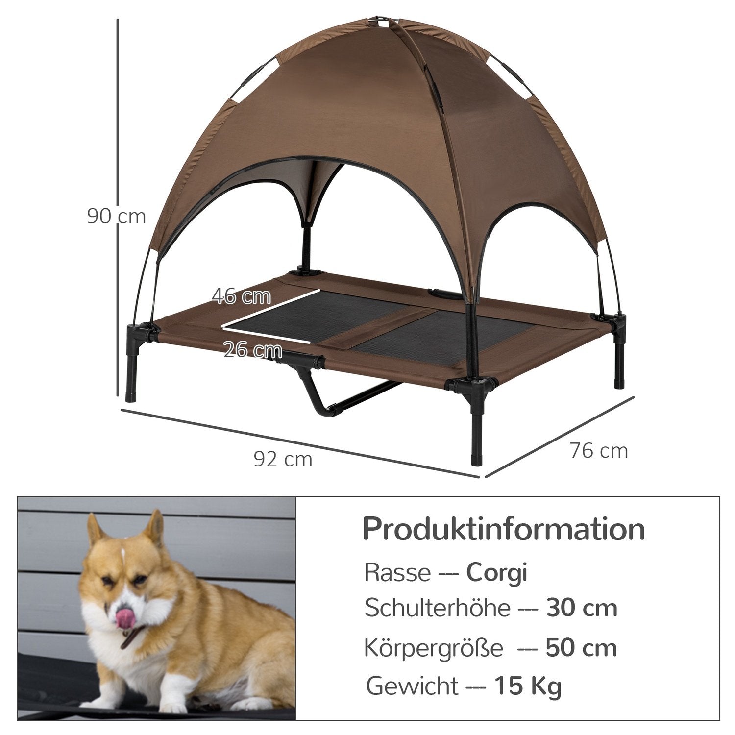 Förhöjd Hundsäng Utomhuskapell Andas Tafttyg Kaffe 92X76X90Cm