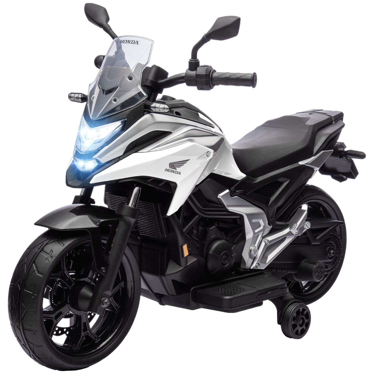 Barns 12V elmotorcykel, USB, LED, Vit