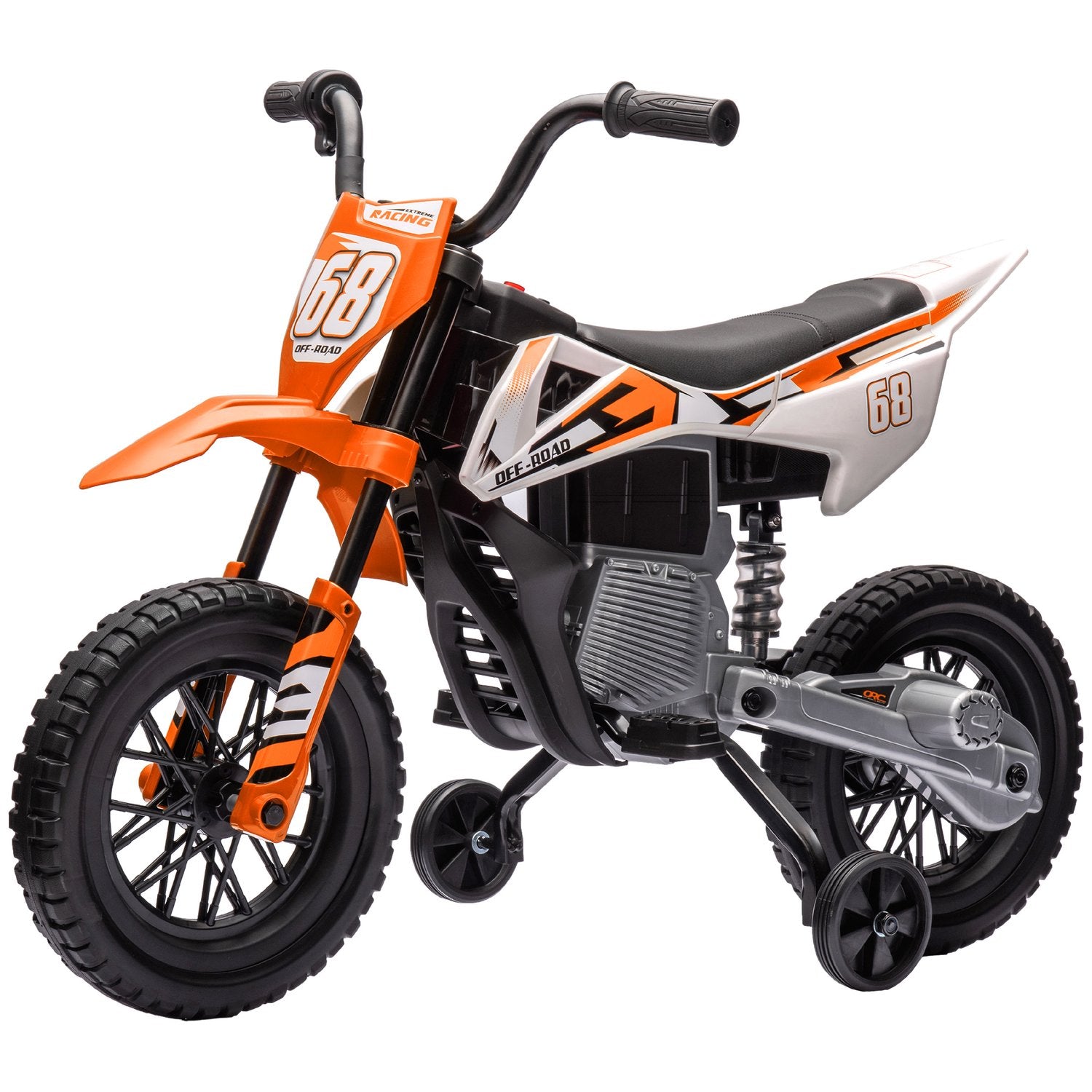 Elmotorcykel för barn, 12V, Musik, Träningshjul, Orange