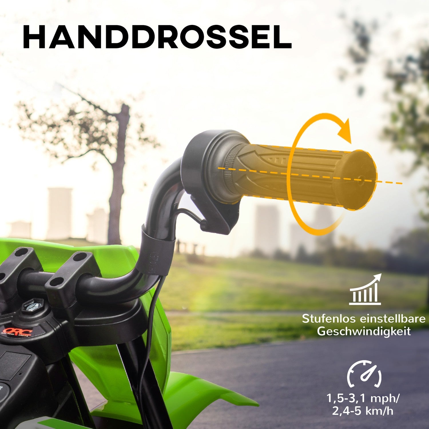 Elmotorcykel för barn, 12V, musik, 3-6 år, grön